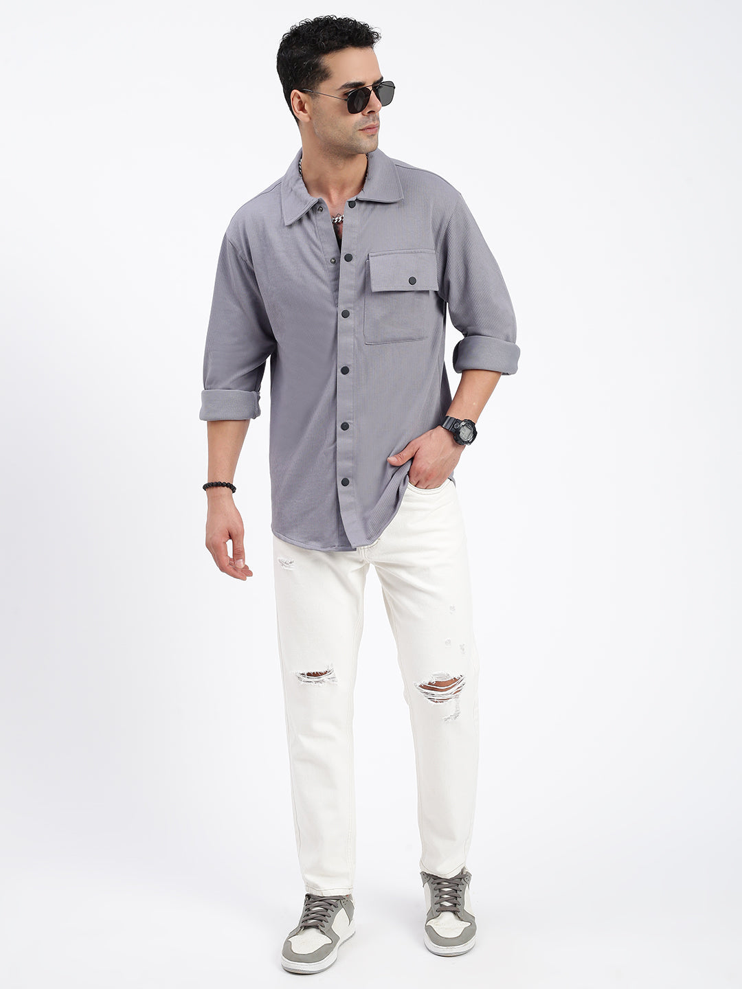 Men Solid Grey Slim Fit Shirt