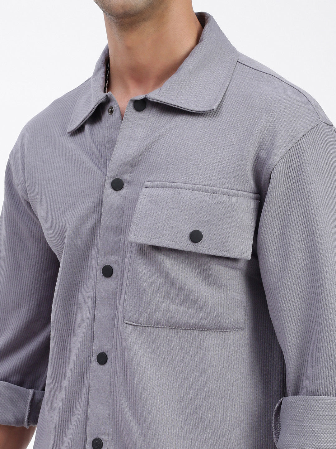 Men Solid Grey Slim Fit Shirt