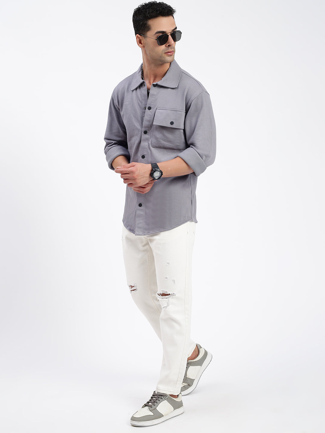 Men Solid Grey Slim Fit Shirt