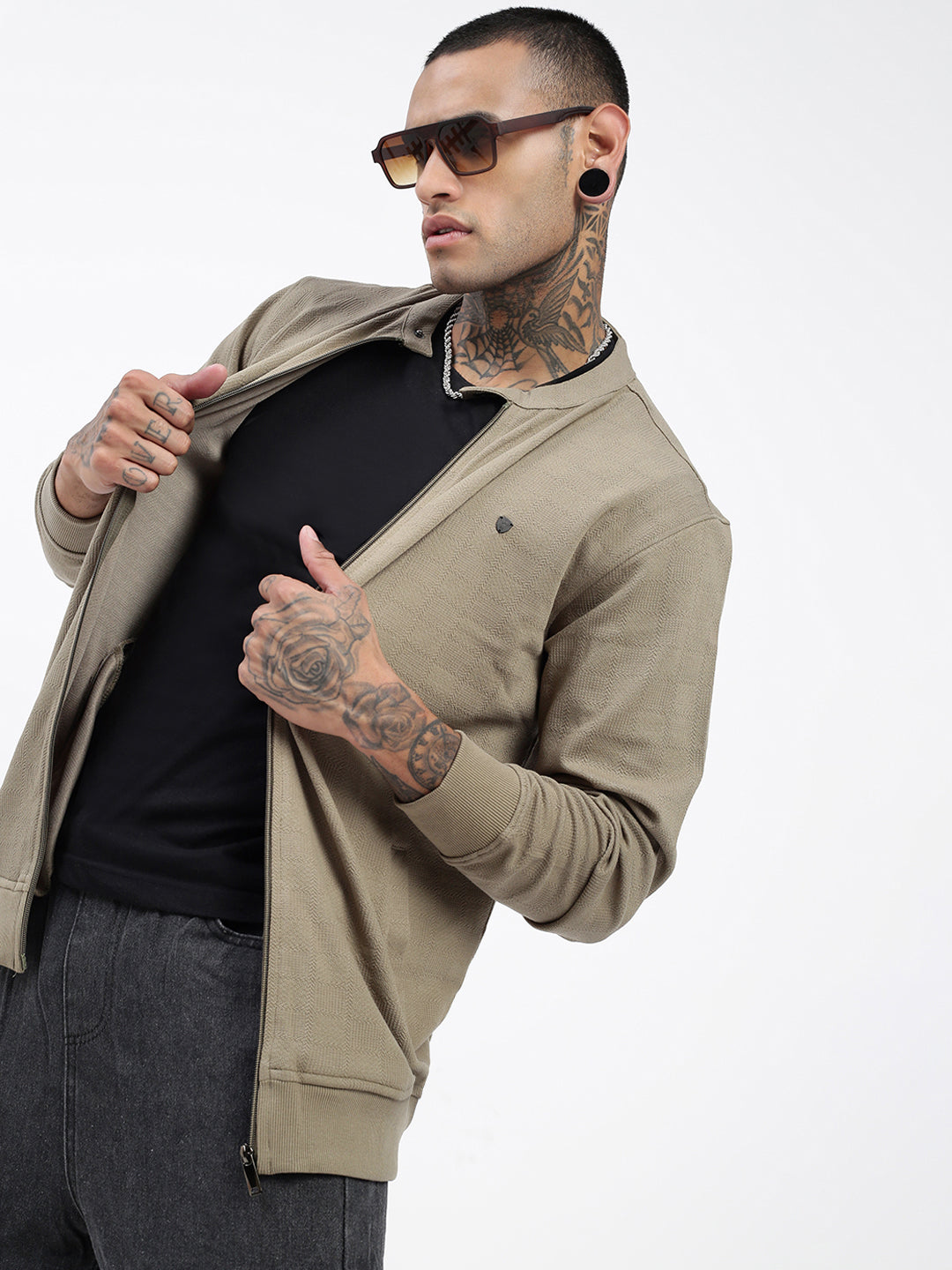 Men Olive Solid Sweatshirt