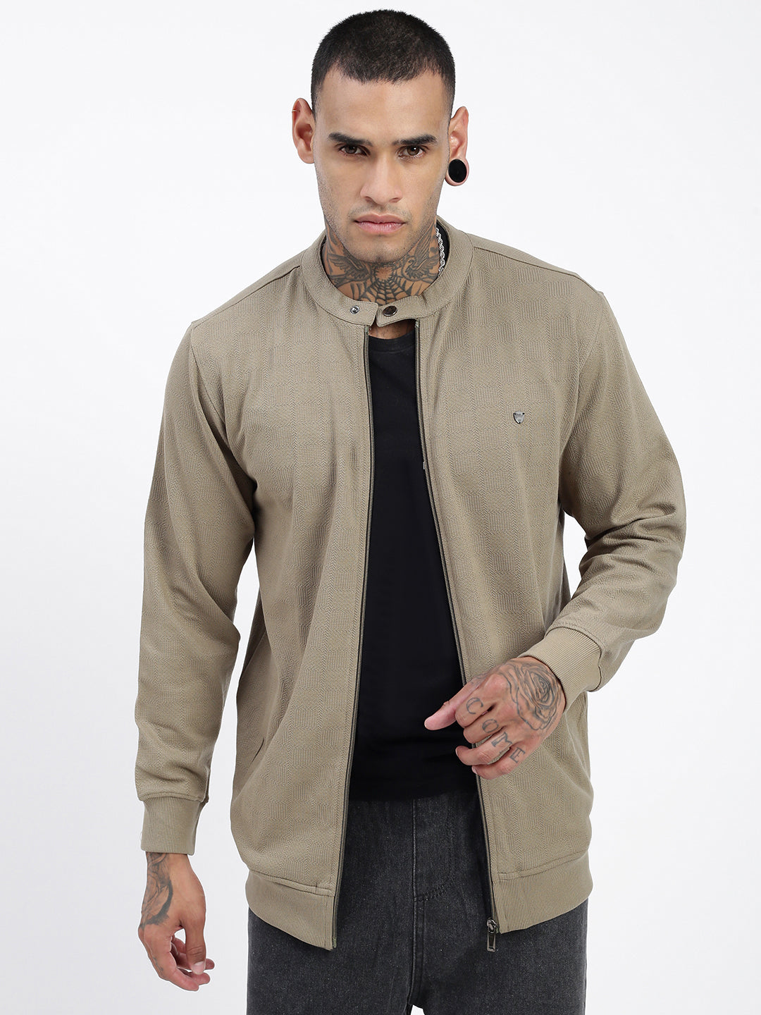 Men Olive Solid Sweatshirt