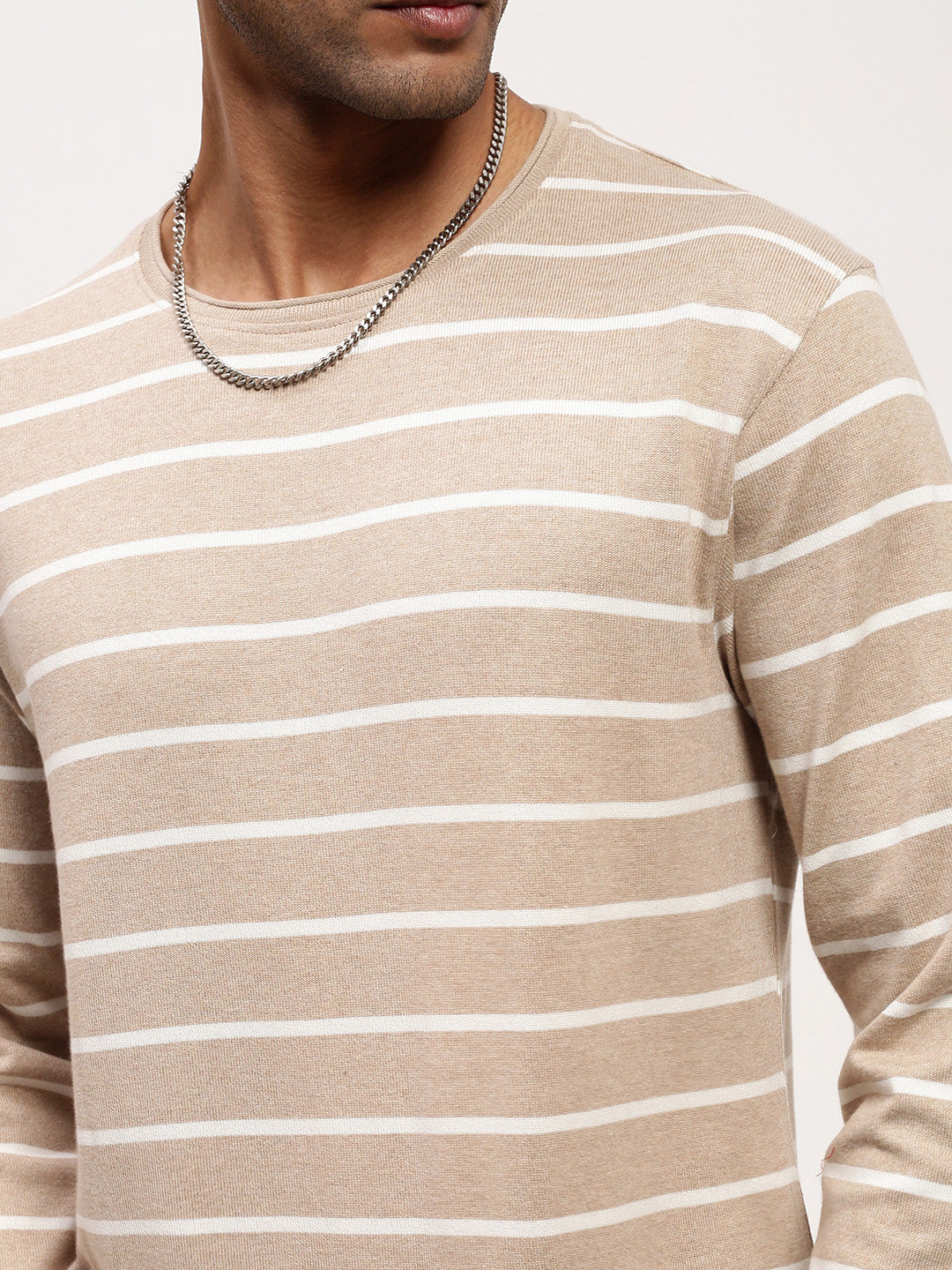 Men Beige Striped T Shirt