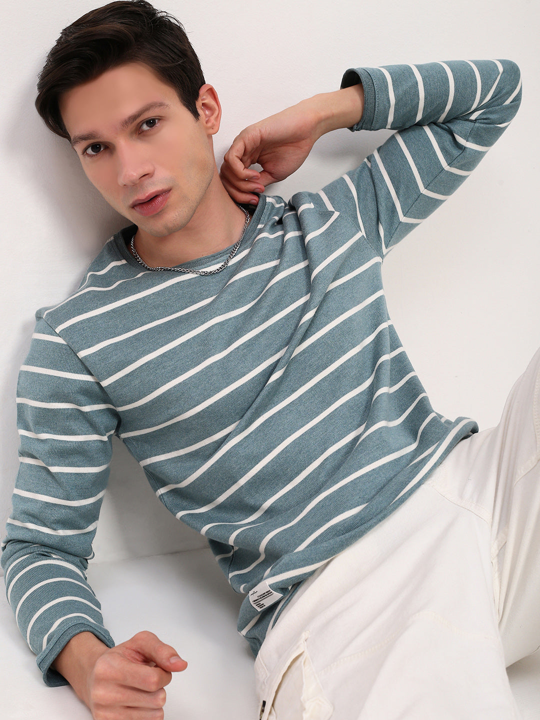 Men Blue Striped T Shirt