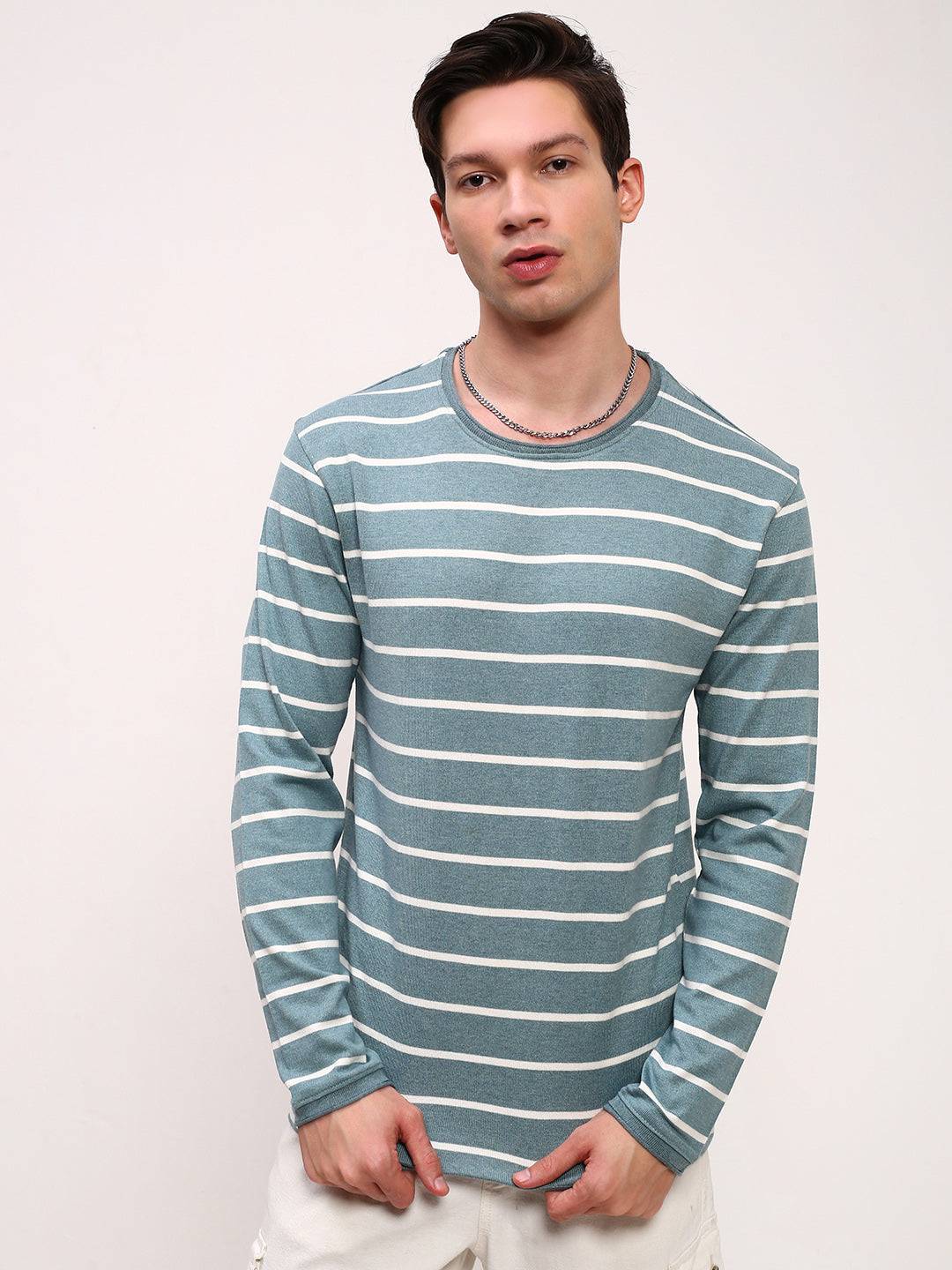 Men Blue Striped T Shirt