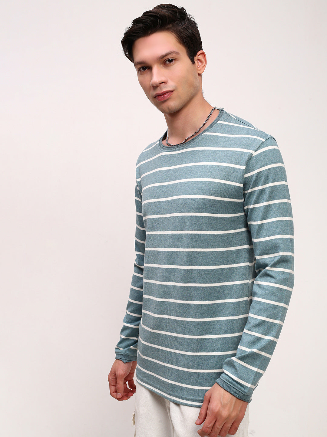 Men Blue Striped T Shirt