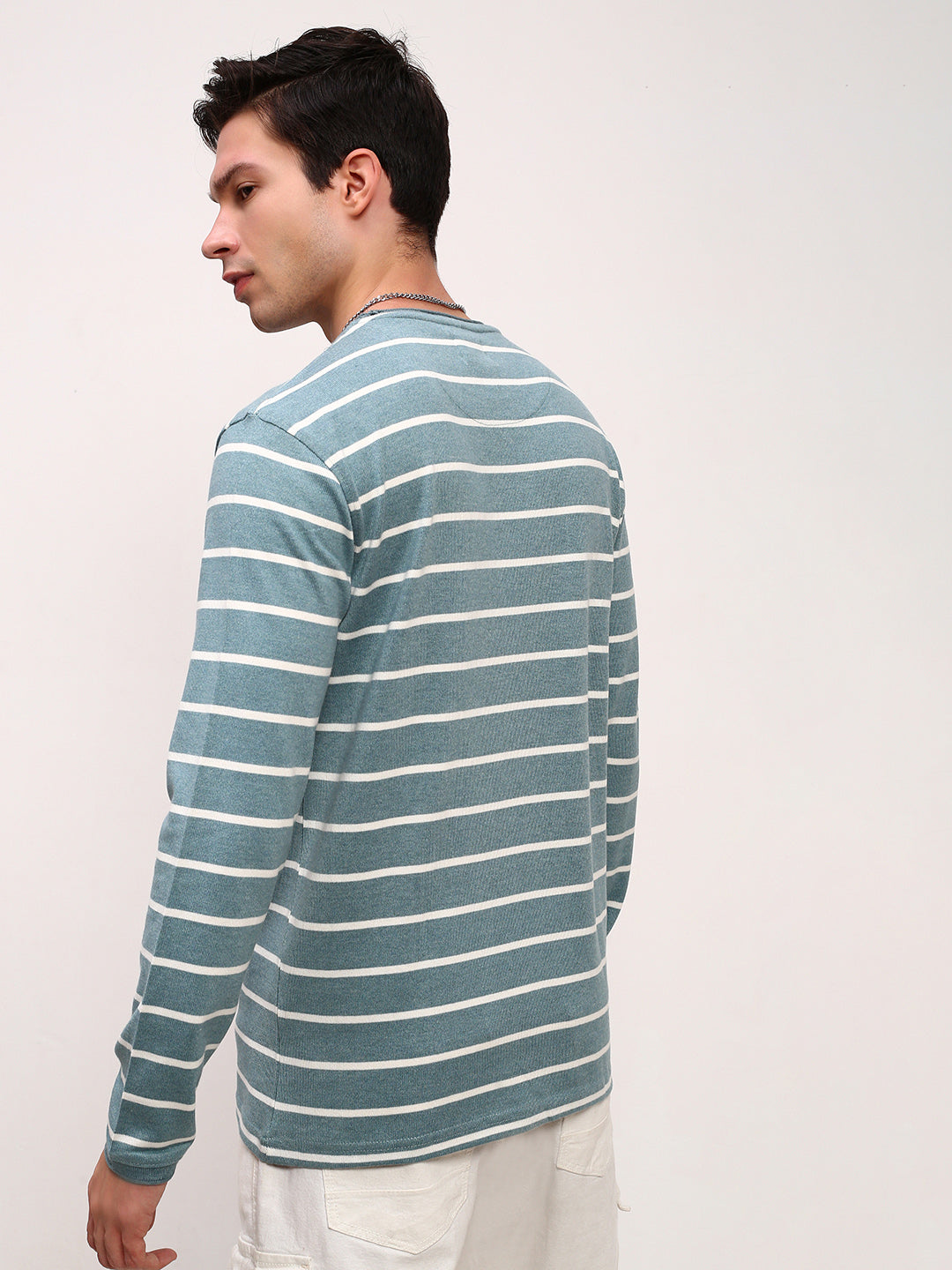 Men Blue Striped T Shirt