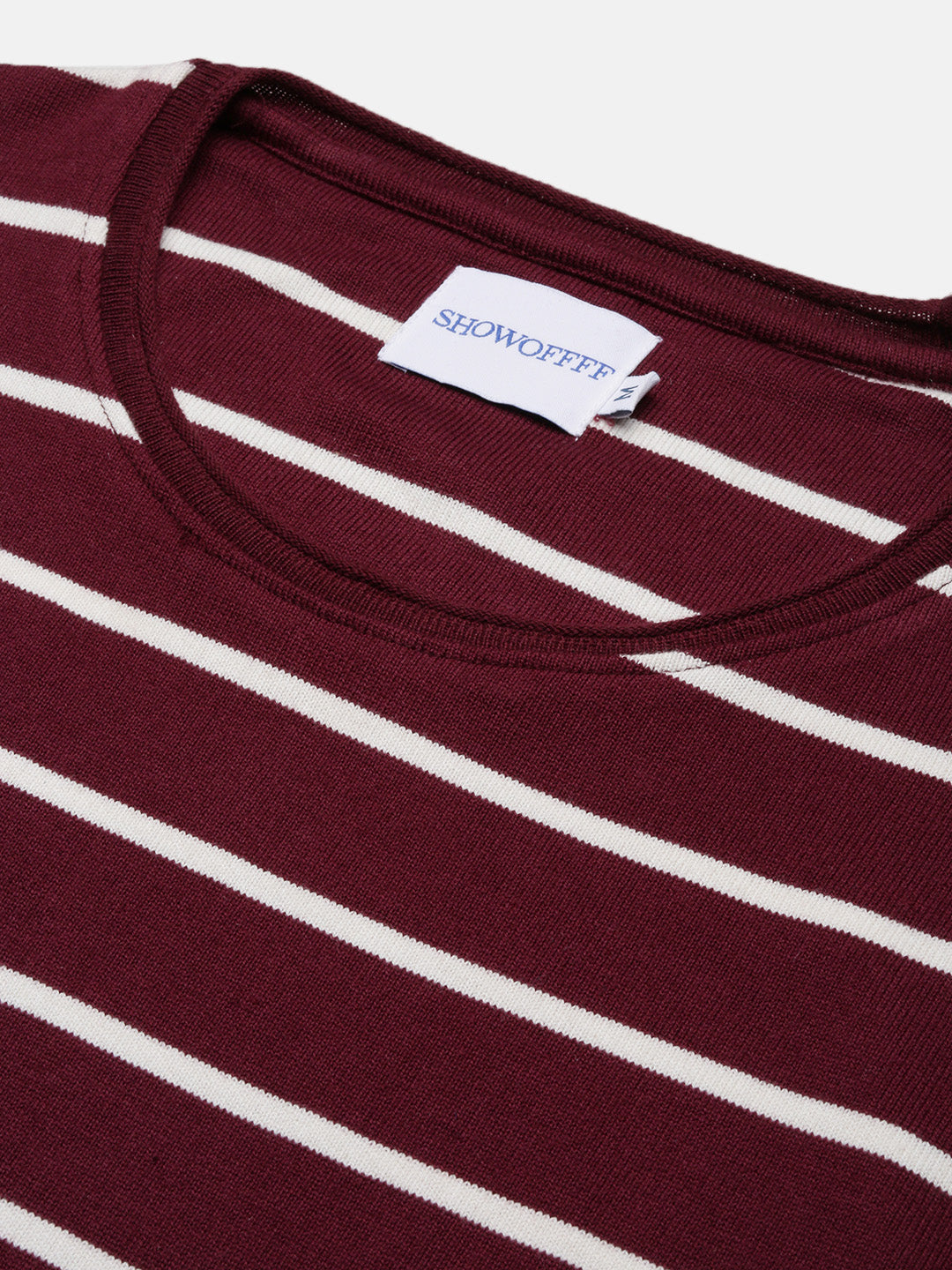 Men Burgundy Striped T Shirt