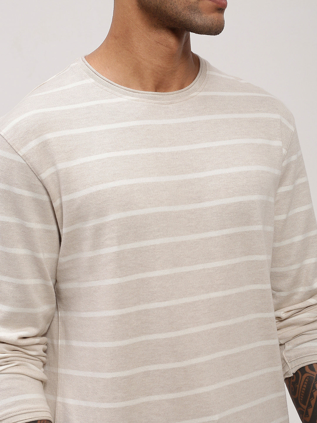 Men Cream Striped T Shirt