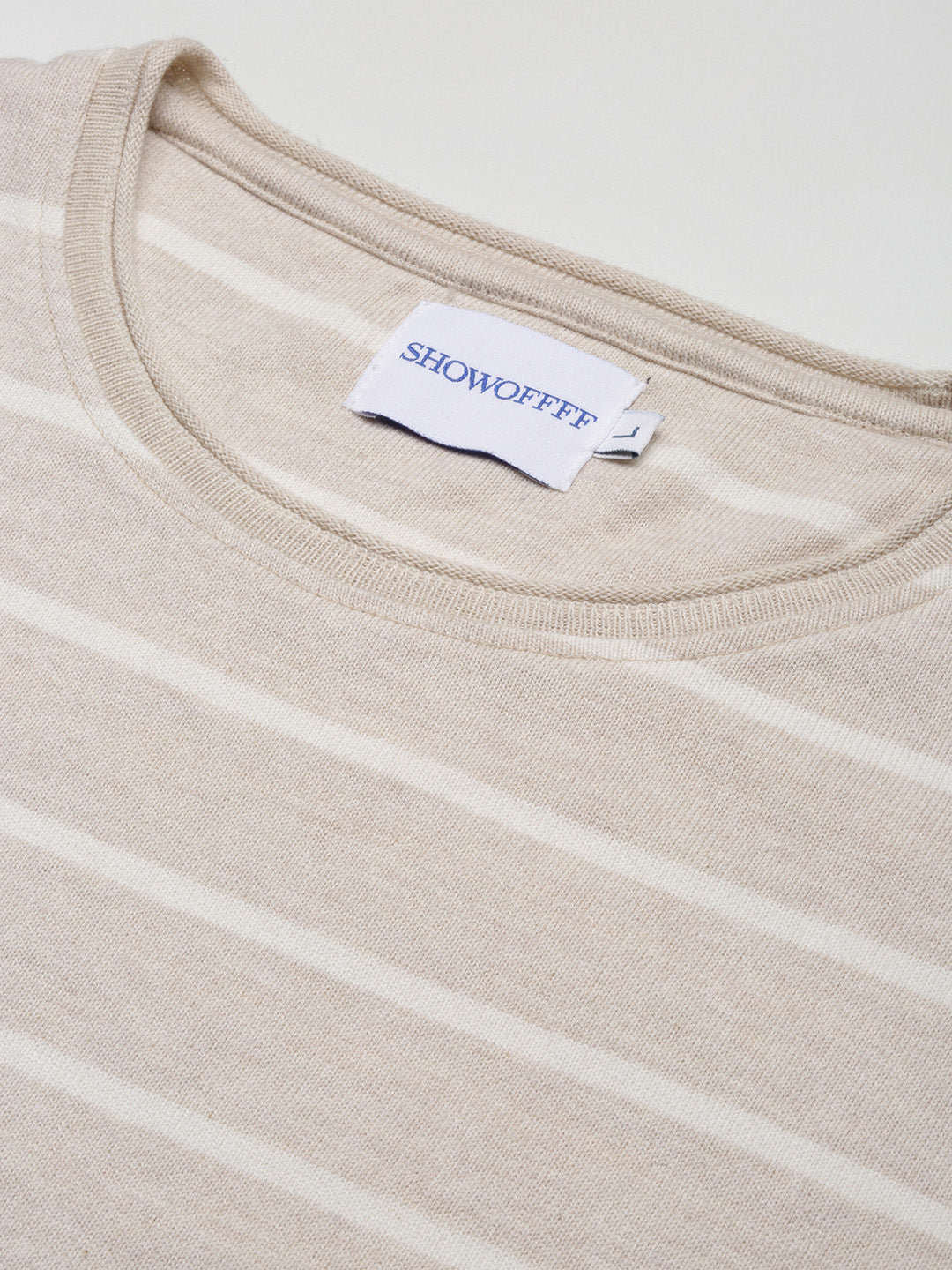 Men Cream Striped T Shirt