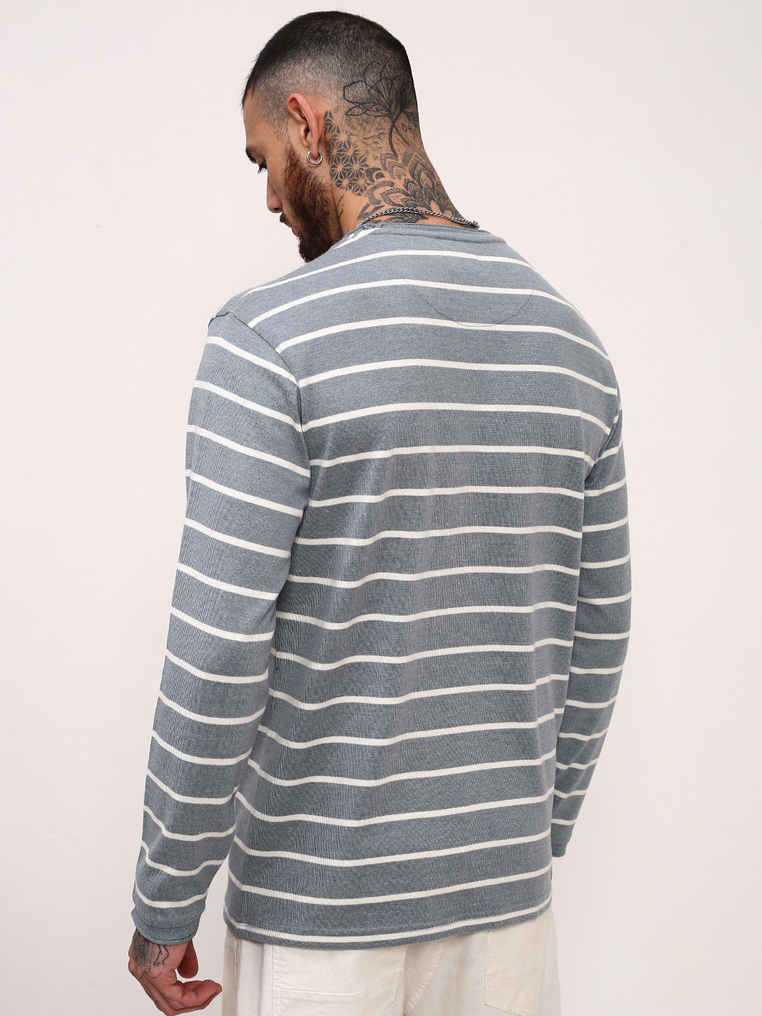 Men Grey Striped T Shirt