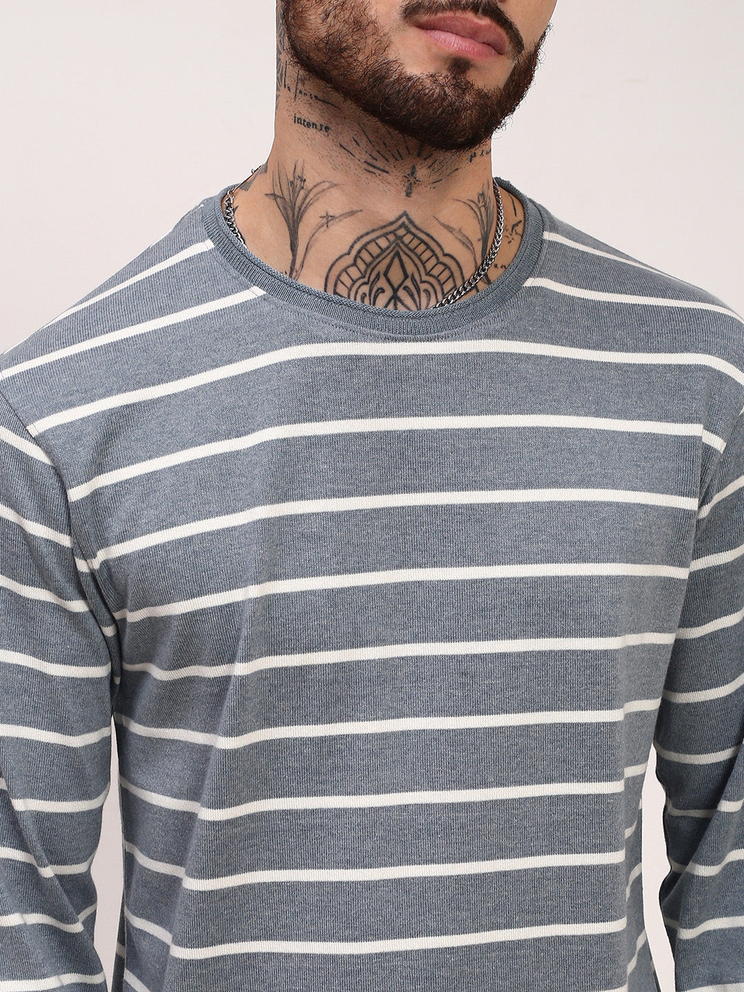 Men Grey Striped T Shirt