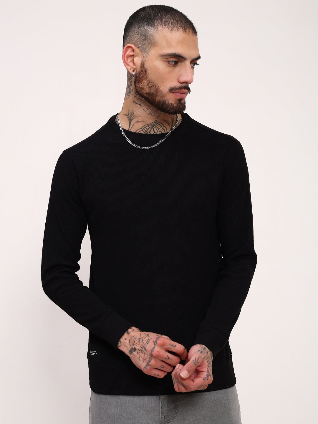 Men Black Solid Sweatshirt