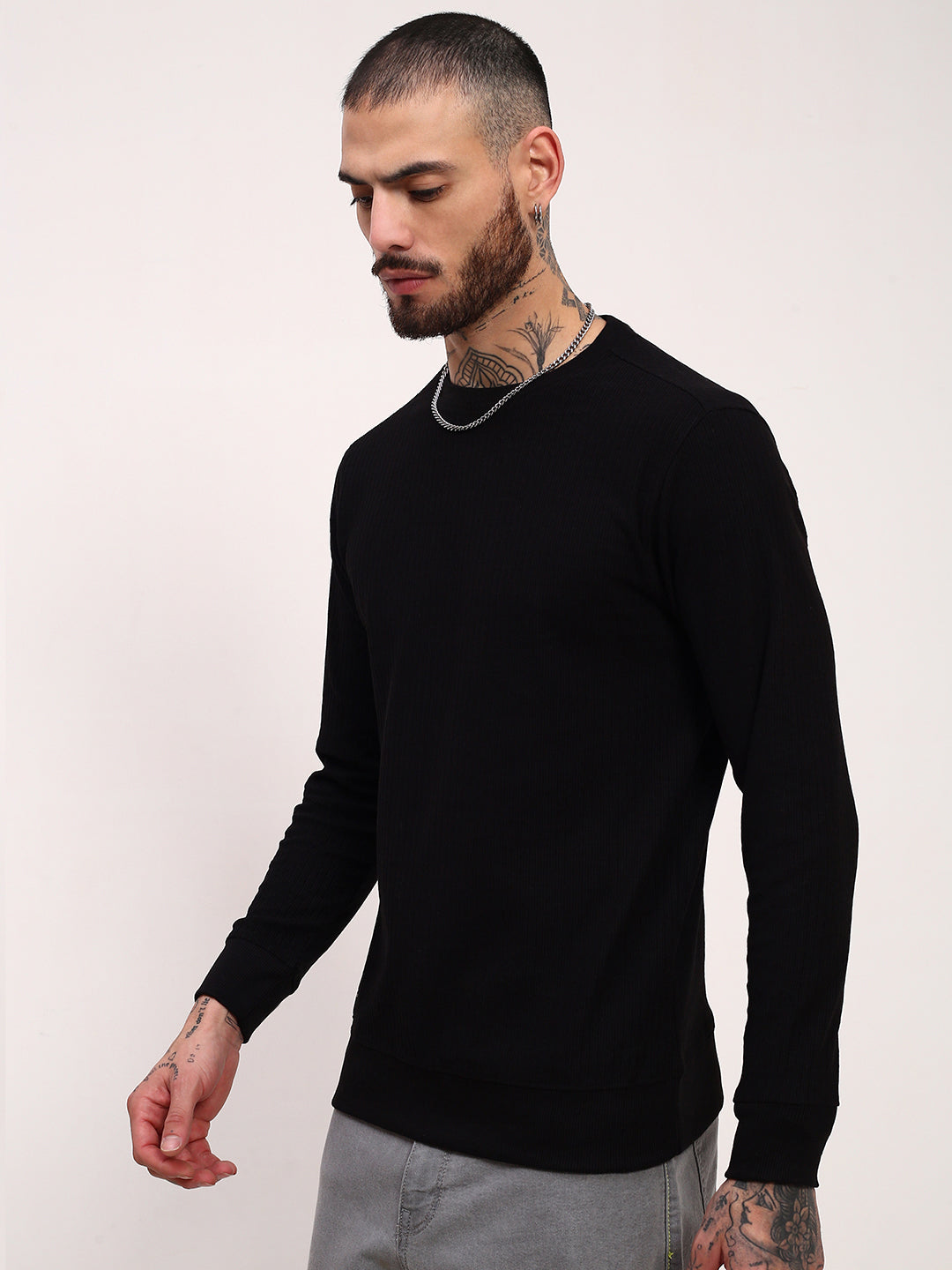 Men Black Solid Sweatshirt