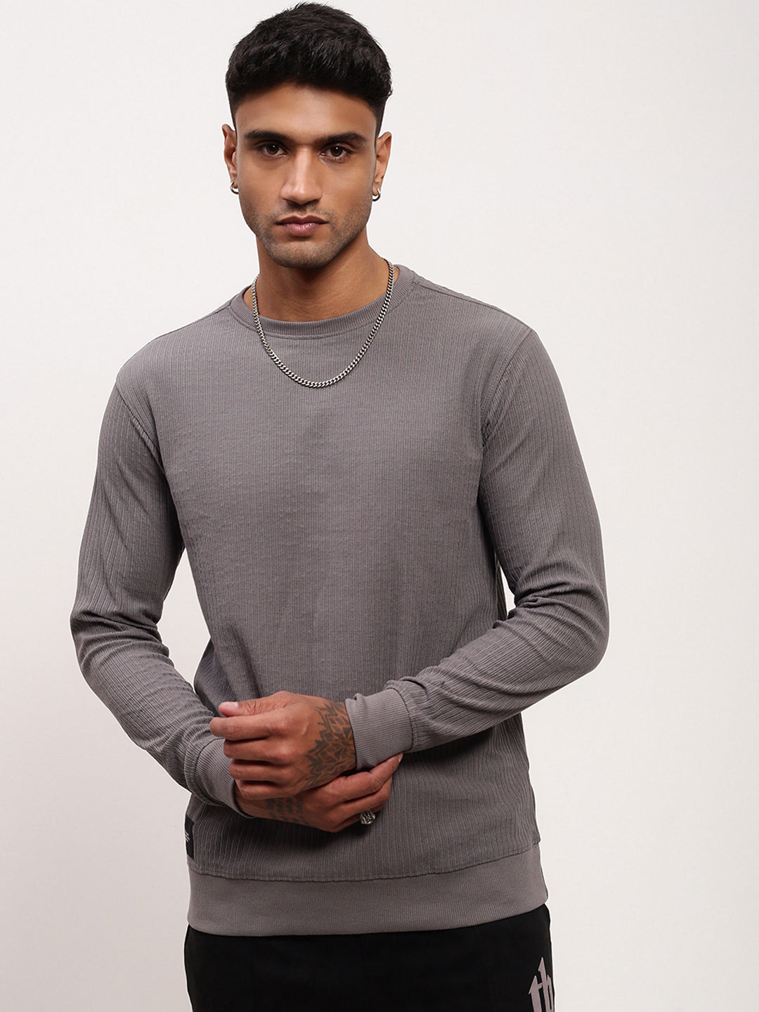 Men Grey Solid Sweatshirt