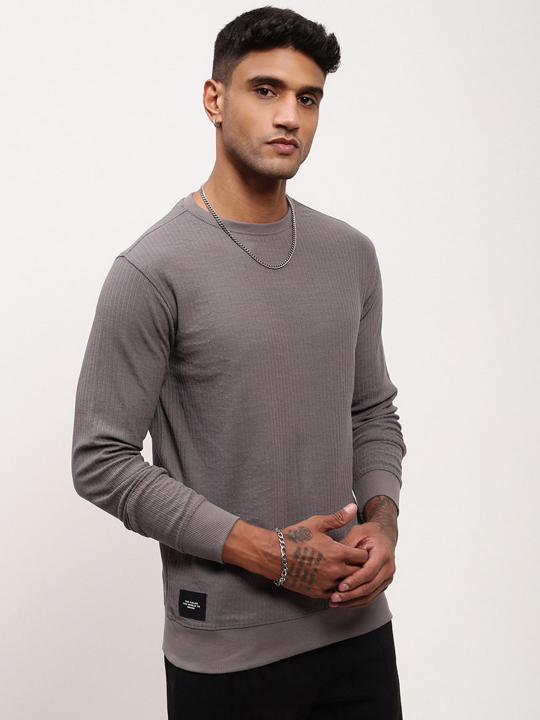 Men Grey Solid Sweatshirt