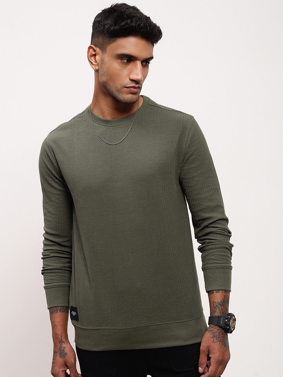 Men Green Solid Sweatshirt