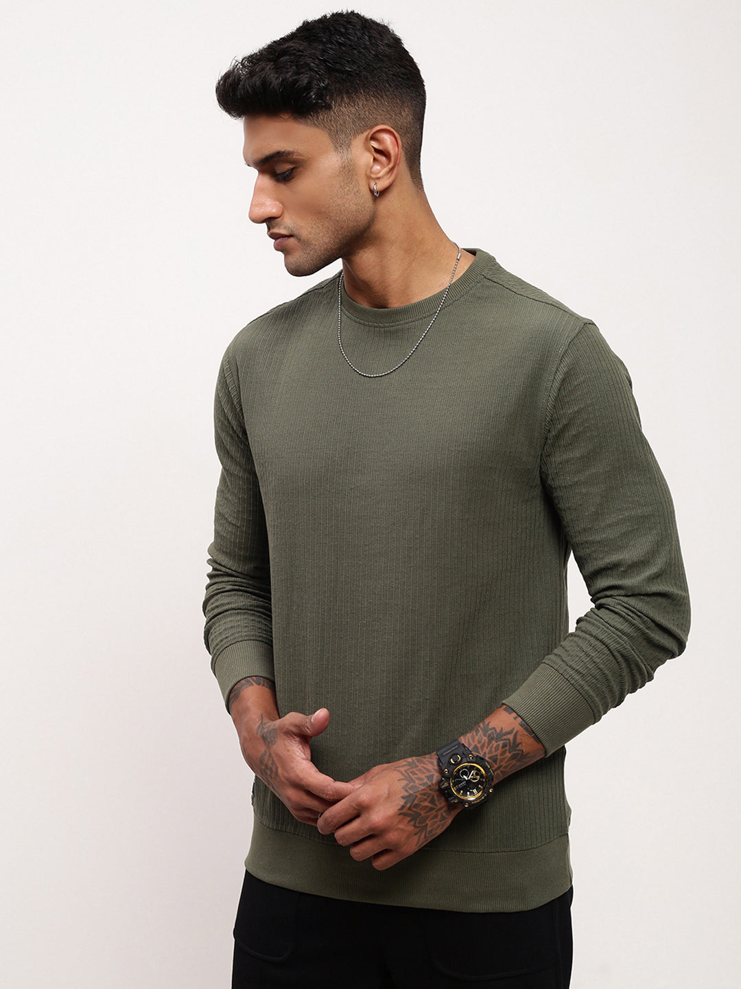 Men Green Solid Sweatshirt