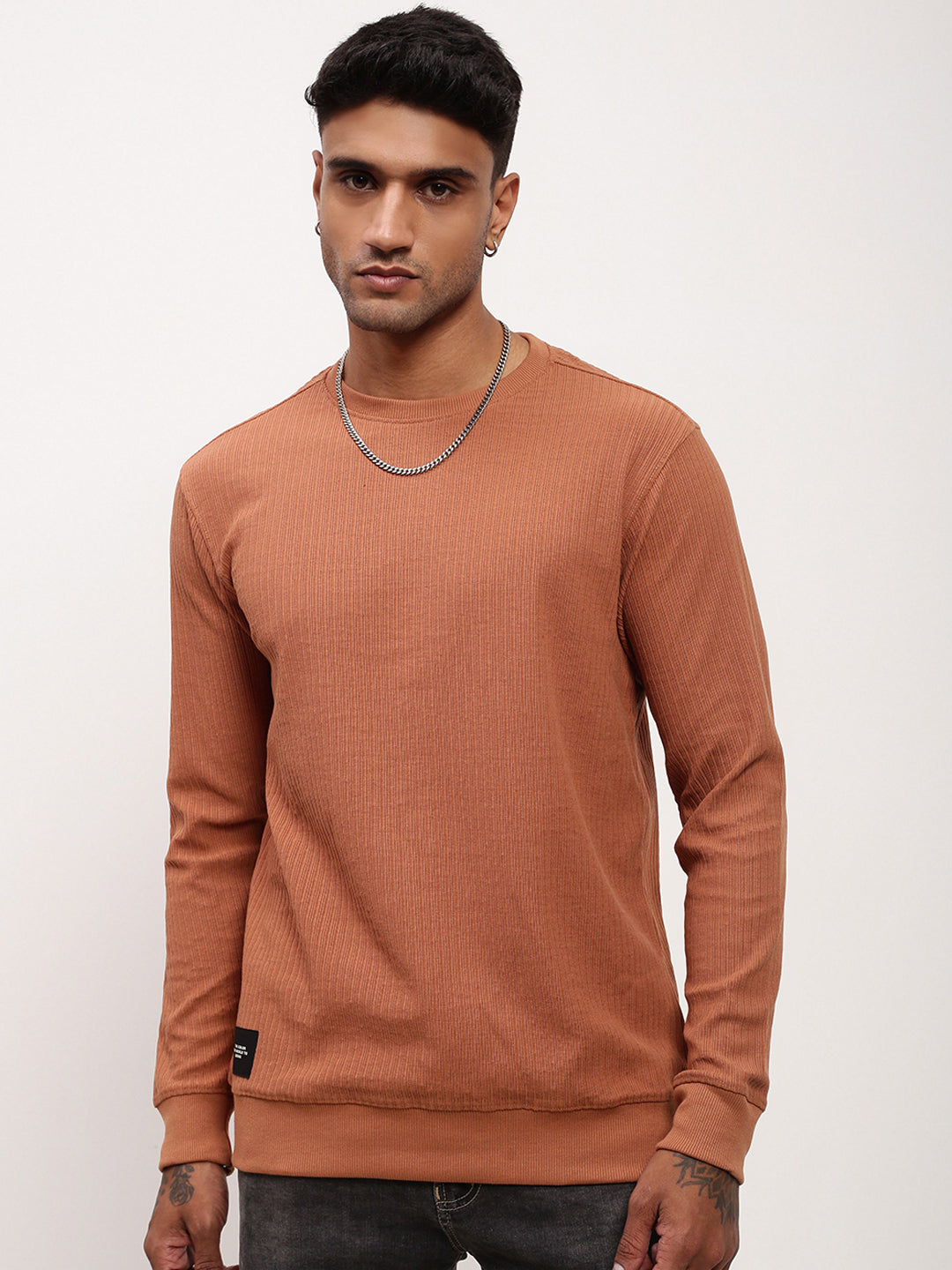 Men Rust Solid Sweatshirt