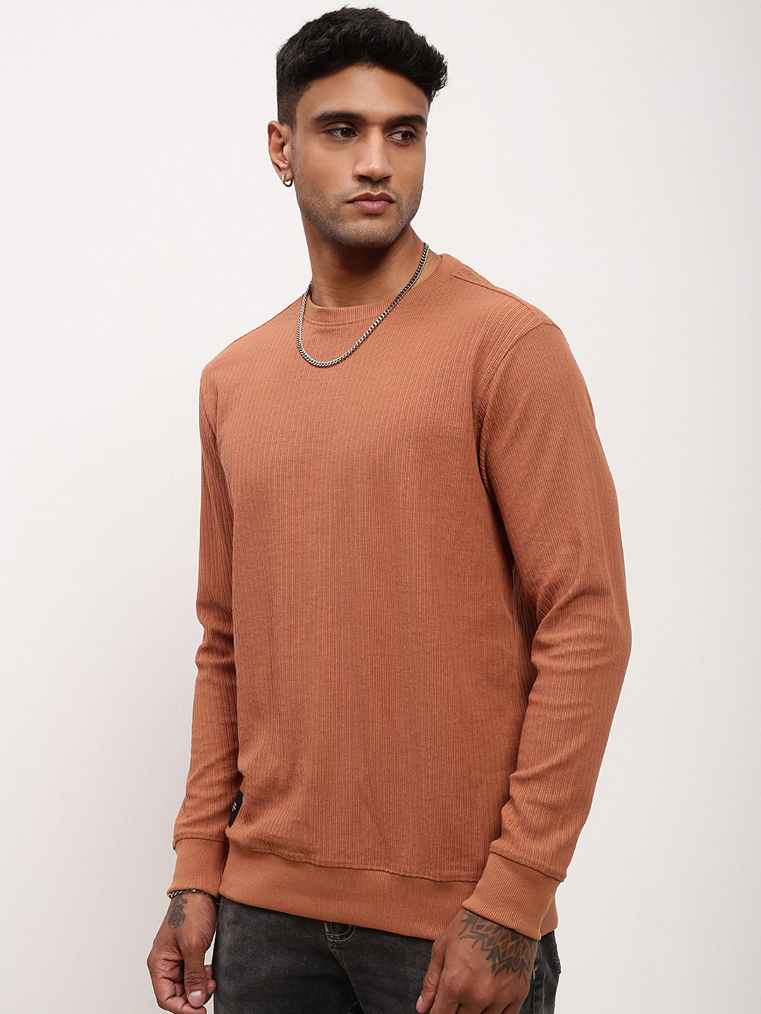 Men Rust Solid Sweatshirt