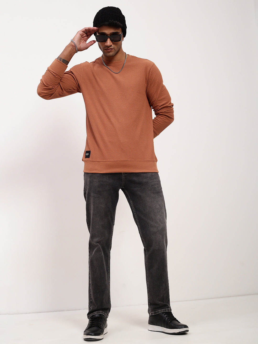 Men Rust Solid Sweatshirt