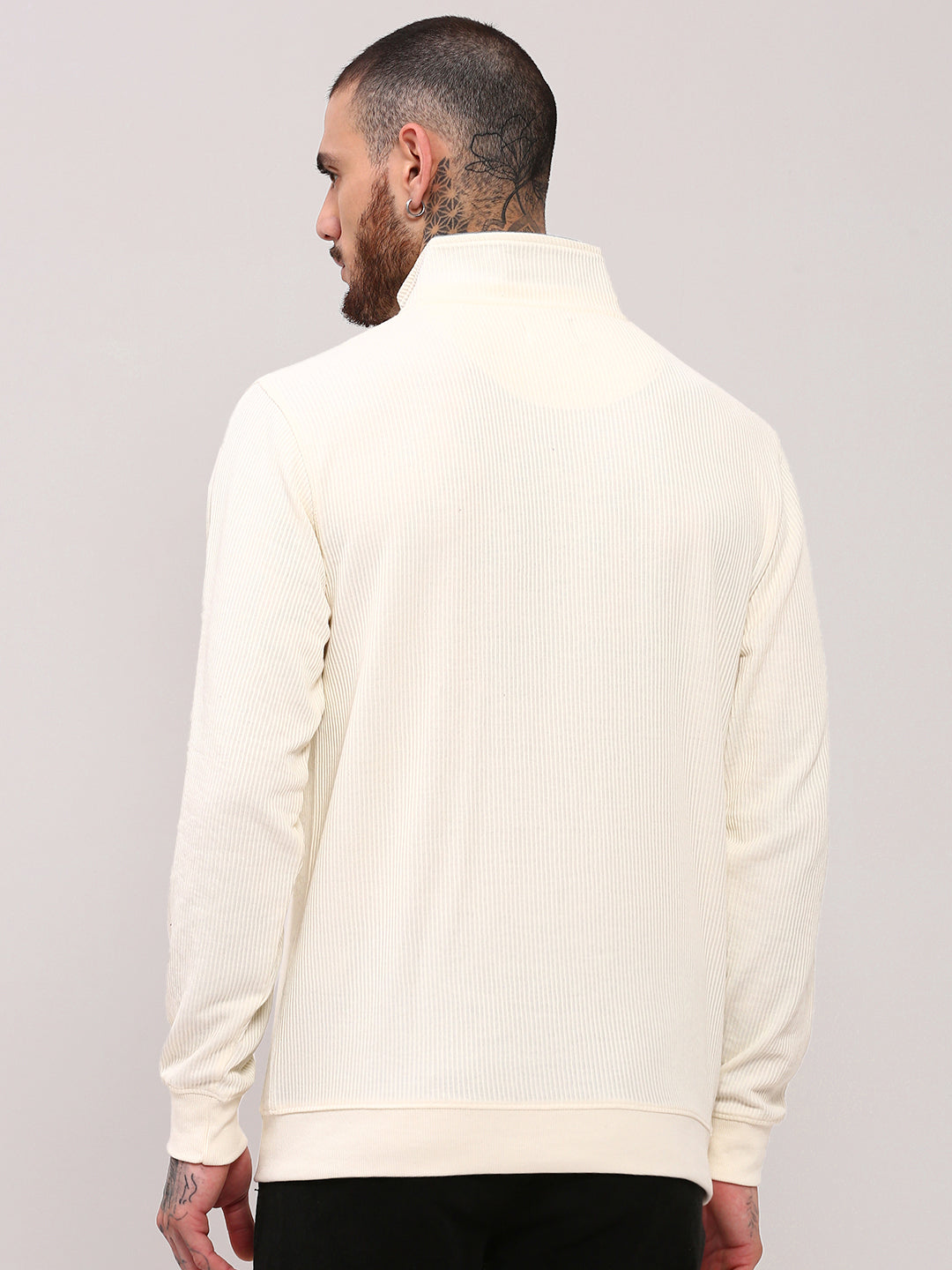 Men Cream Solid Sweater