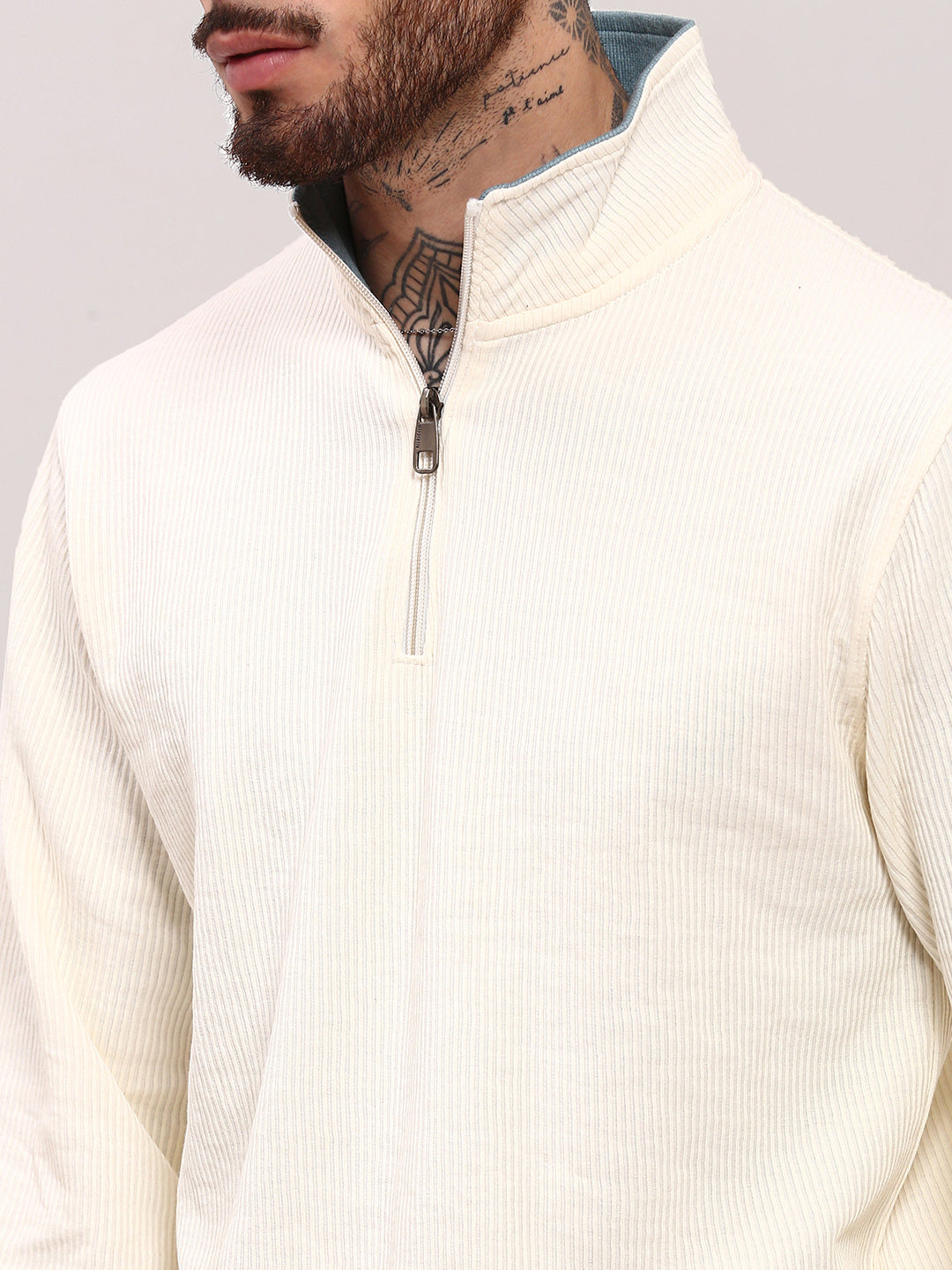 Men Cream Solid Sweater