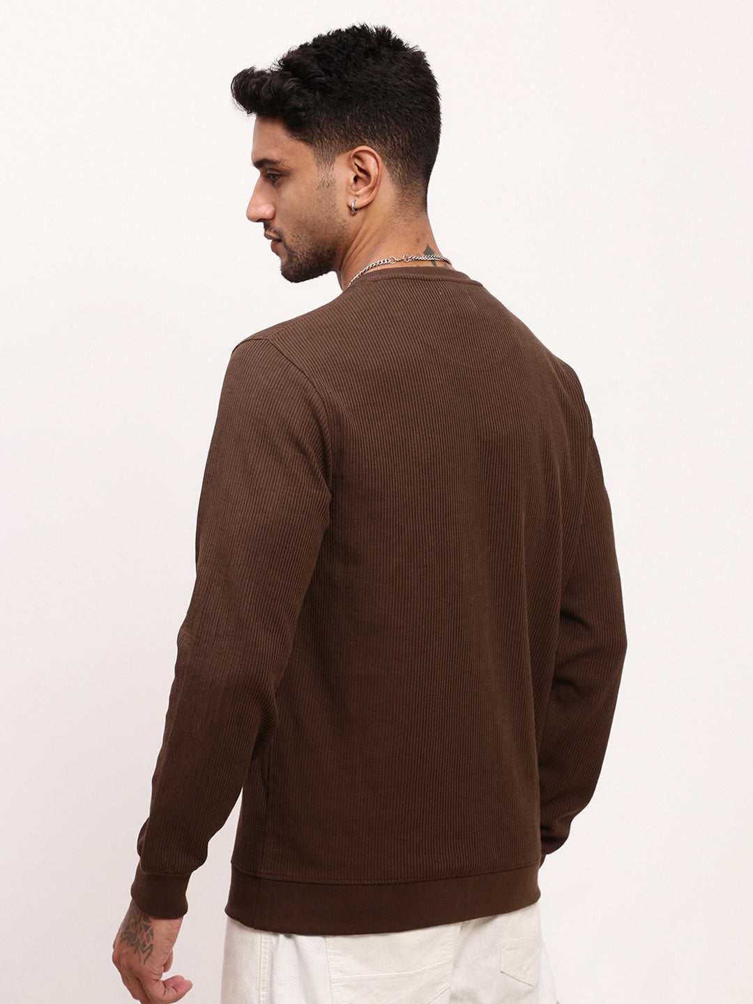 Men Brown Solid Sweatshirt