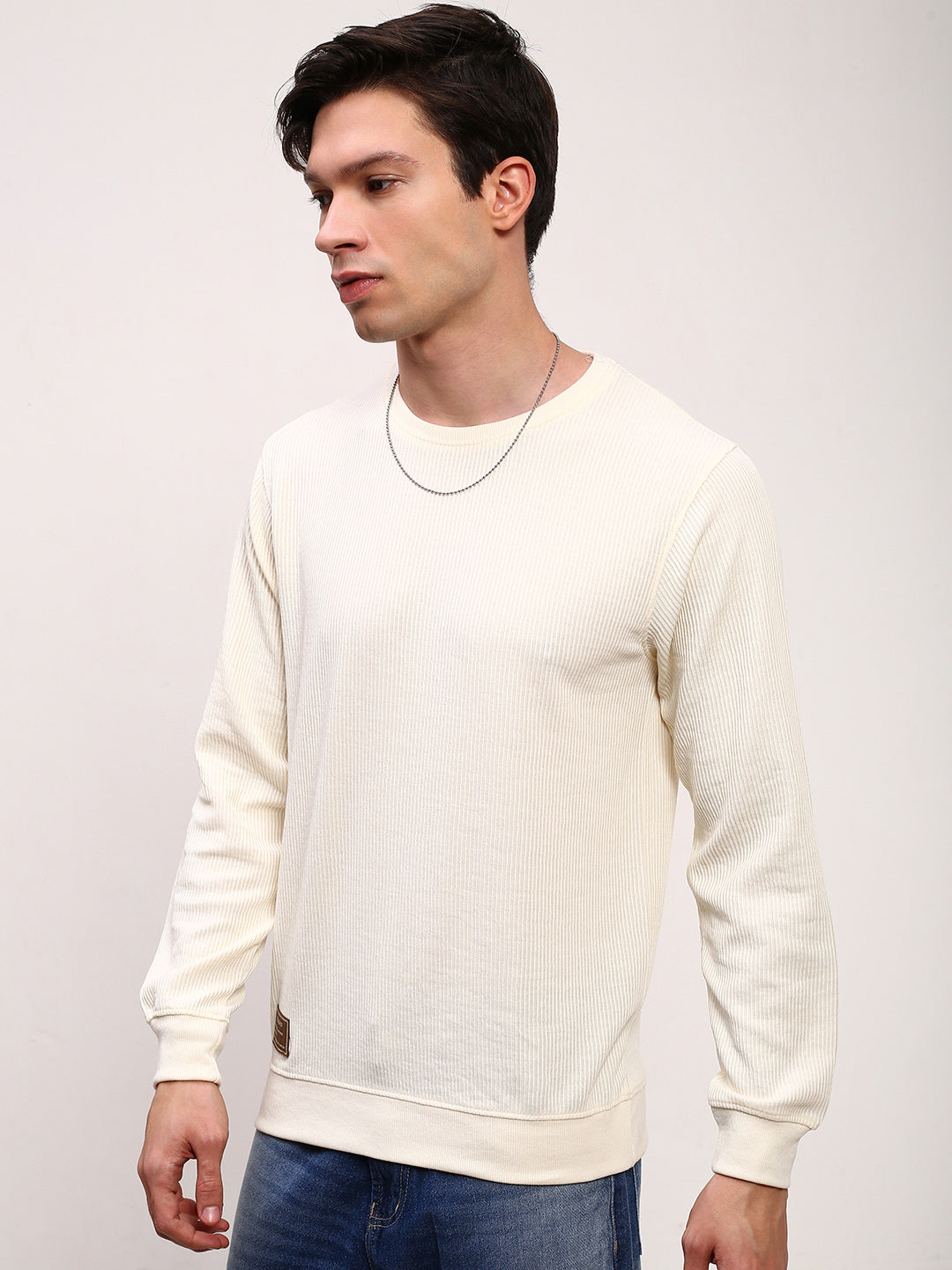 Men Cream Solid Sweatshirt