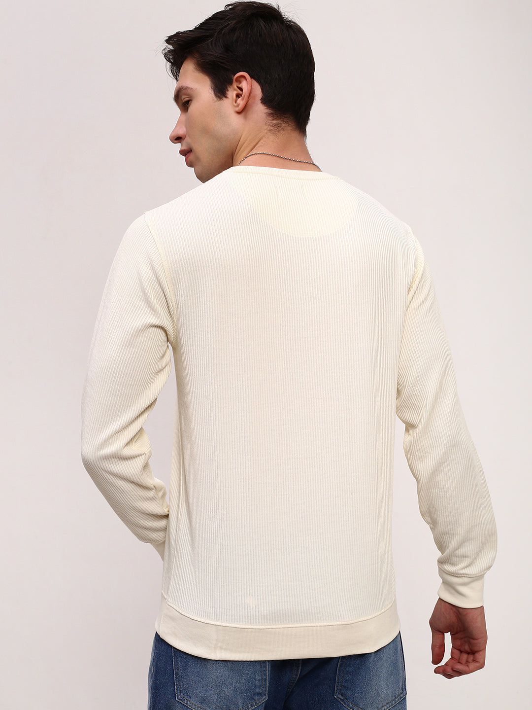 Men Cream Solid Sweatshirt