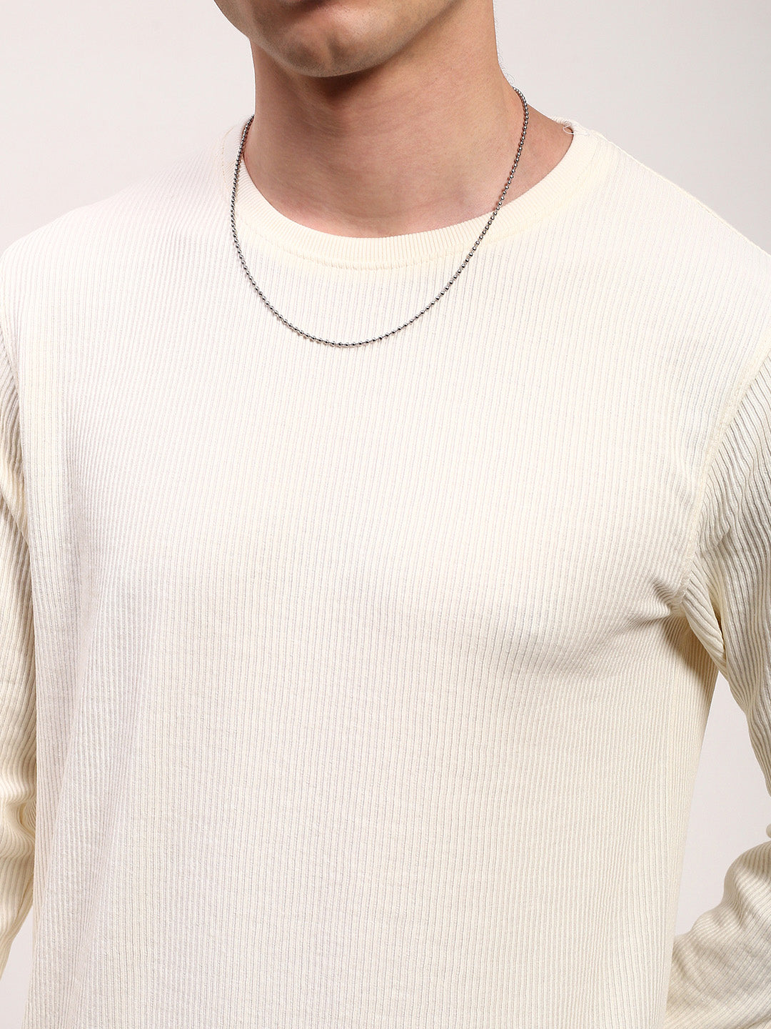 Men Cream Solid Sweatshirt