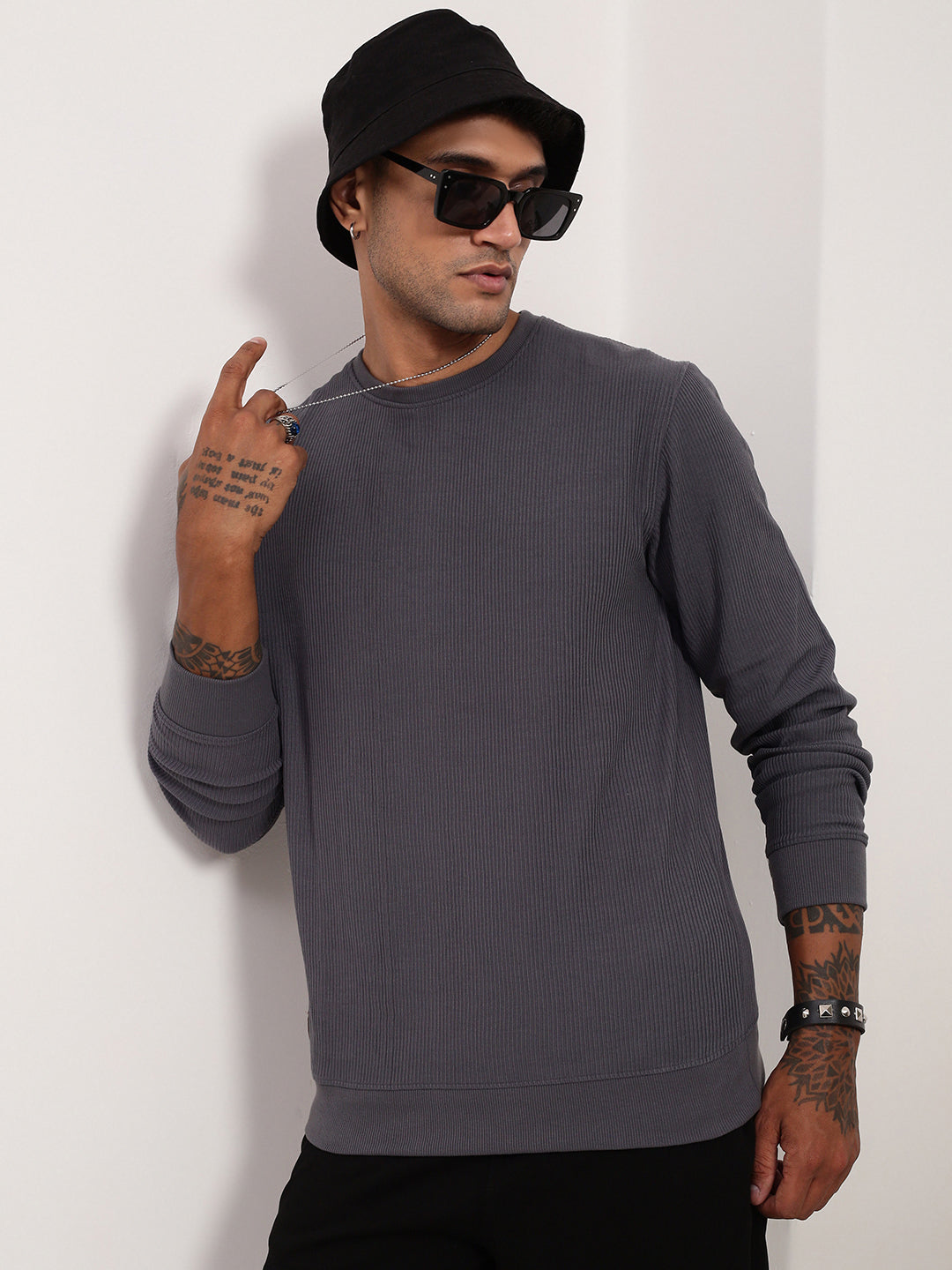 Men Grey Solid Sweatshirt