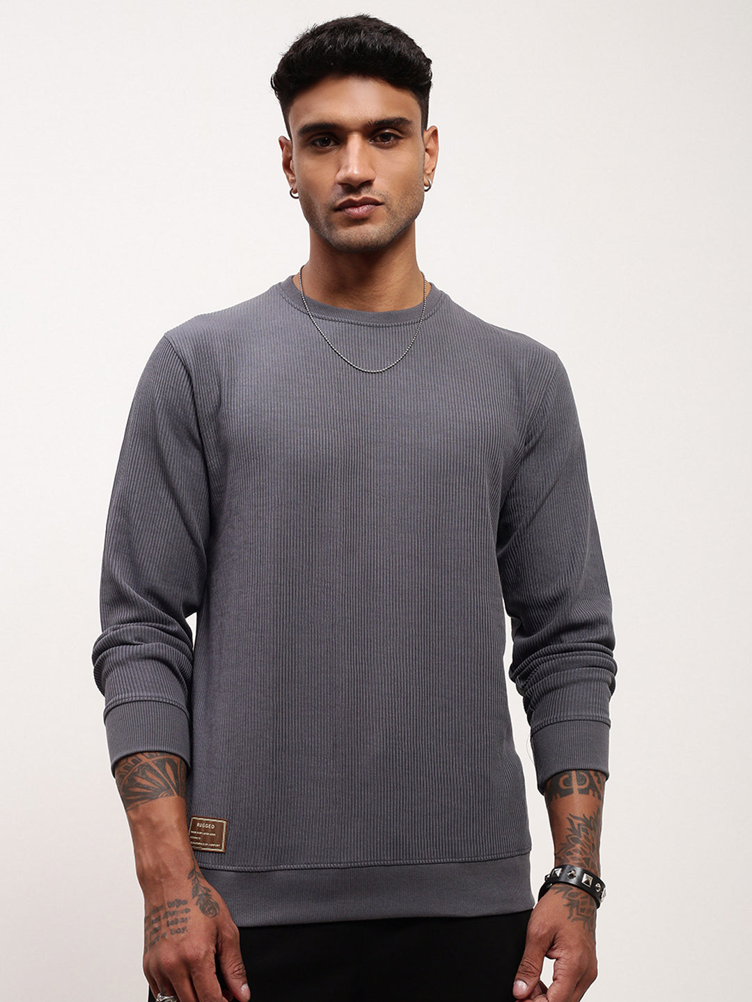 Men Grey Solid Sweatshirt