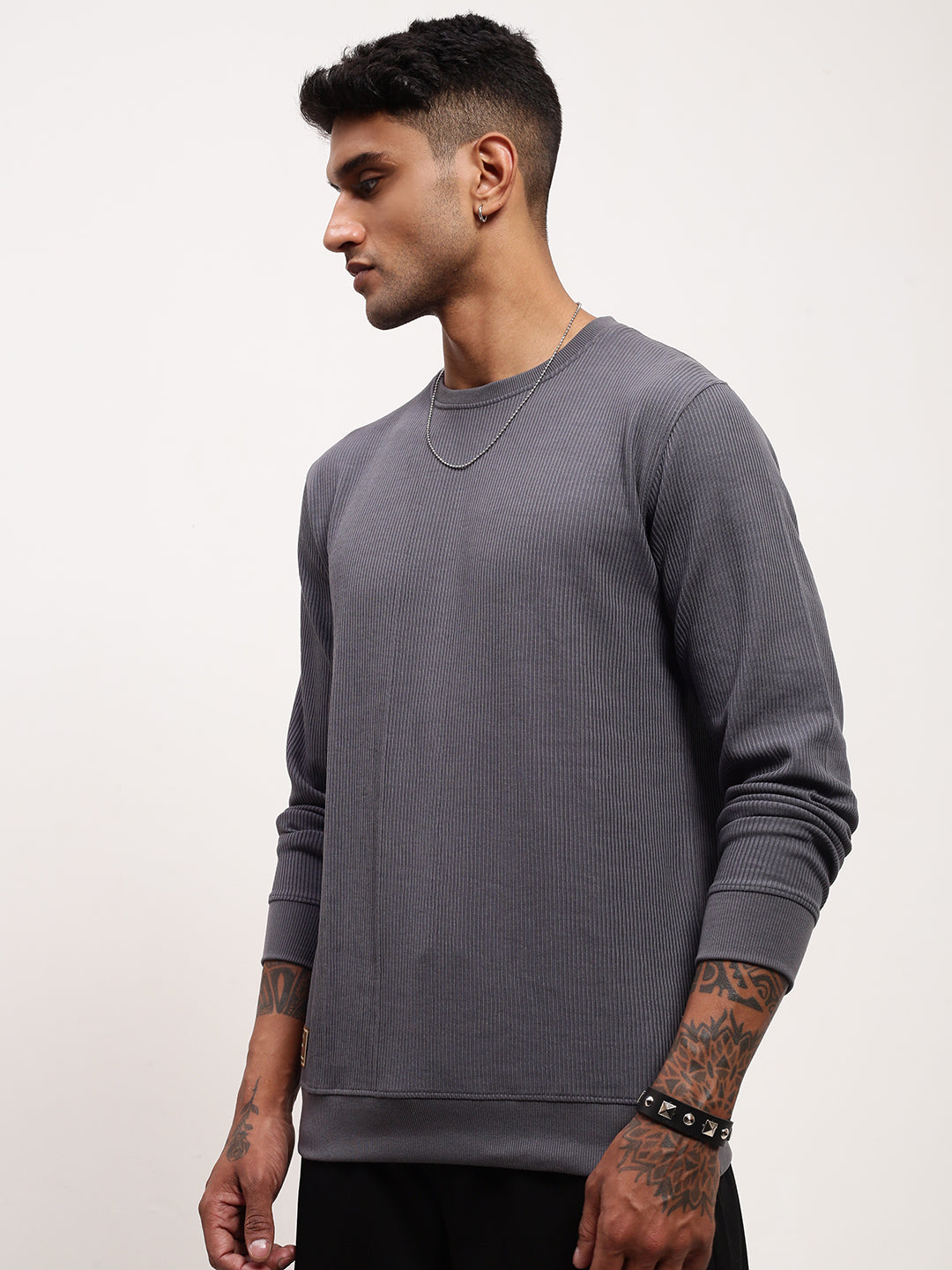 Men Grey Solid Sweatshirt