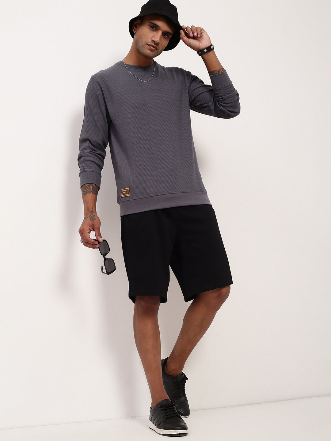 Men Grey Solid Sweatshirt