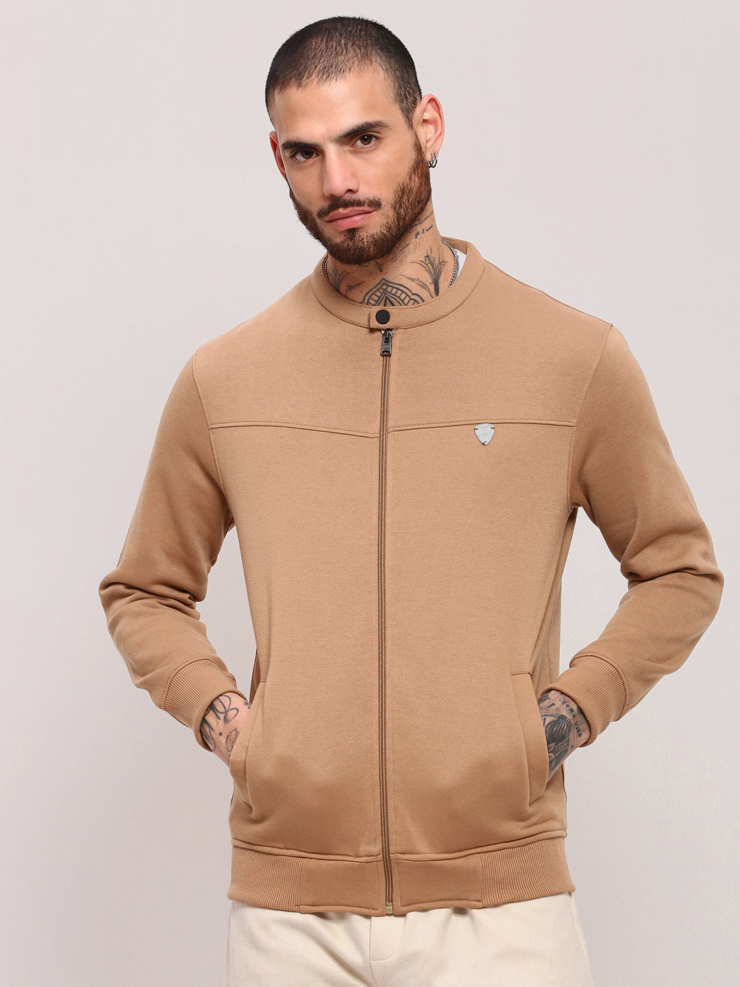 Men Brown Solid Sweatshirt