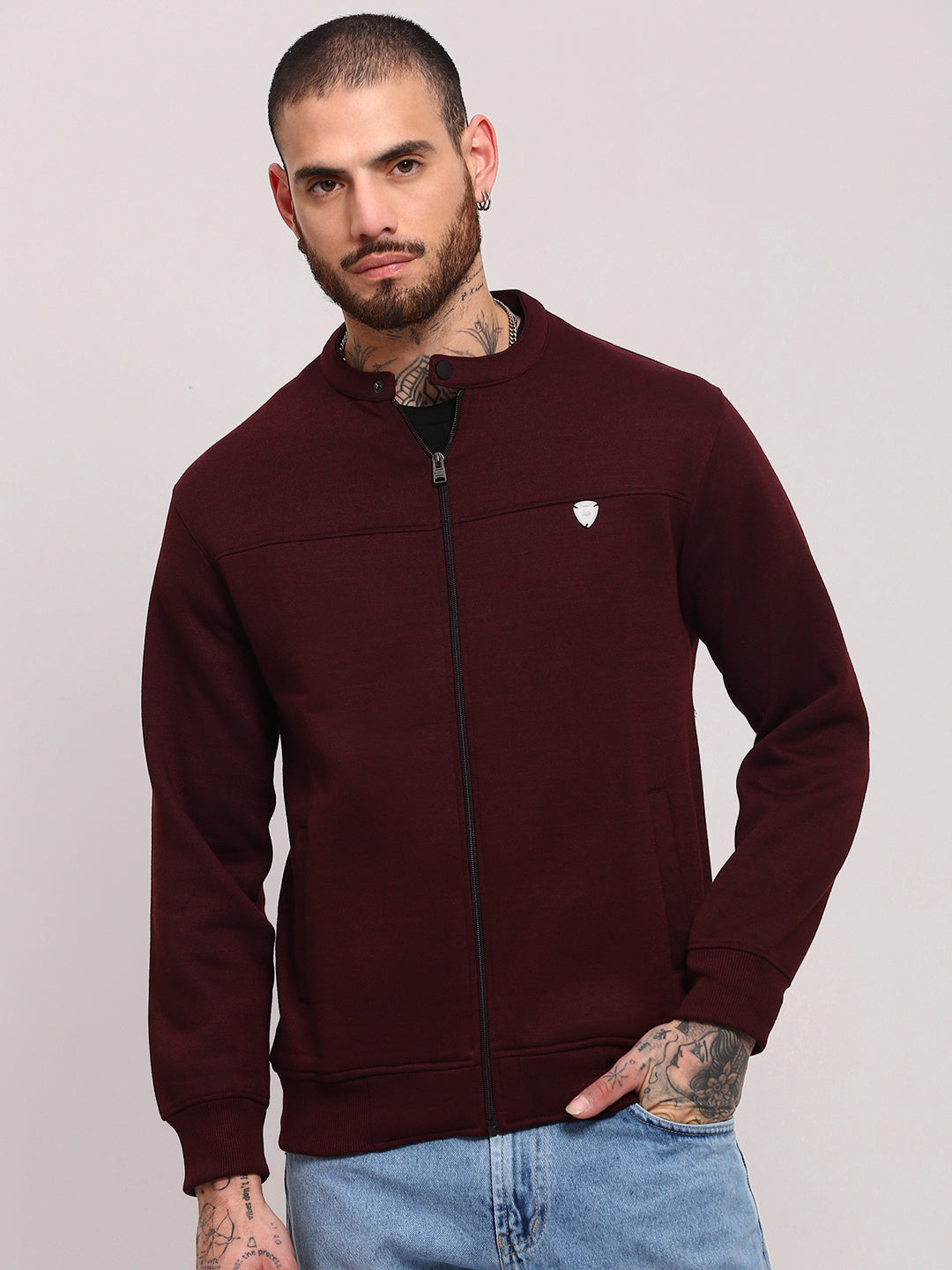 Men Burgundy Solid Sweatshirt