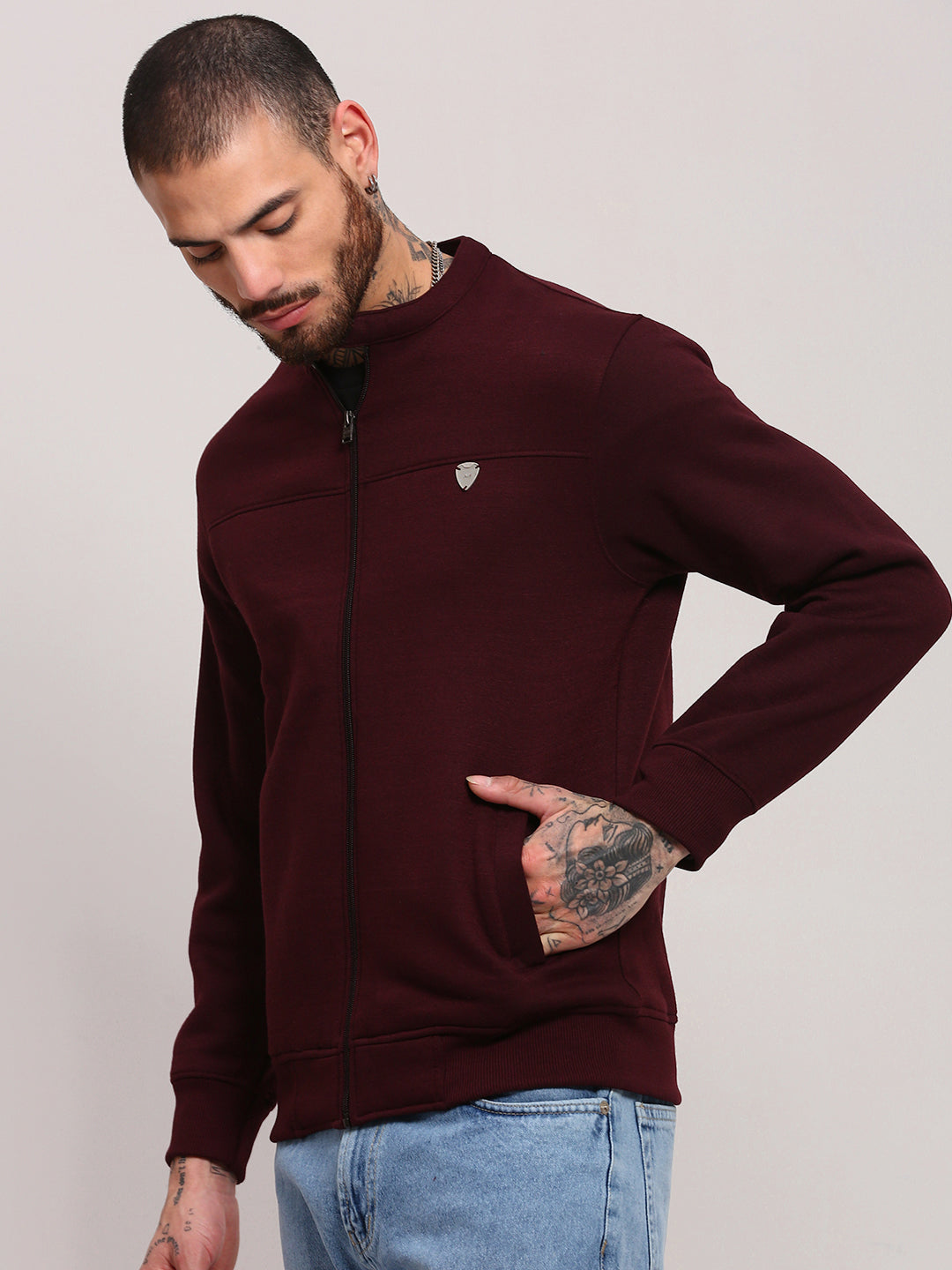 Men Burgundy Solid Sweatshirt