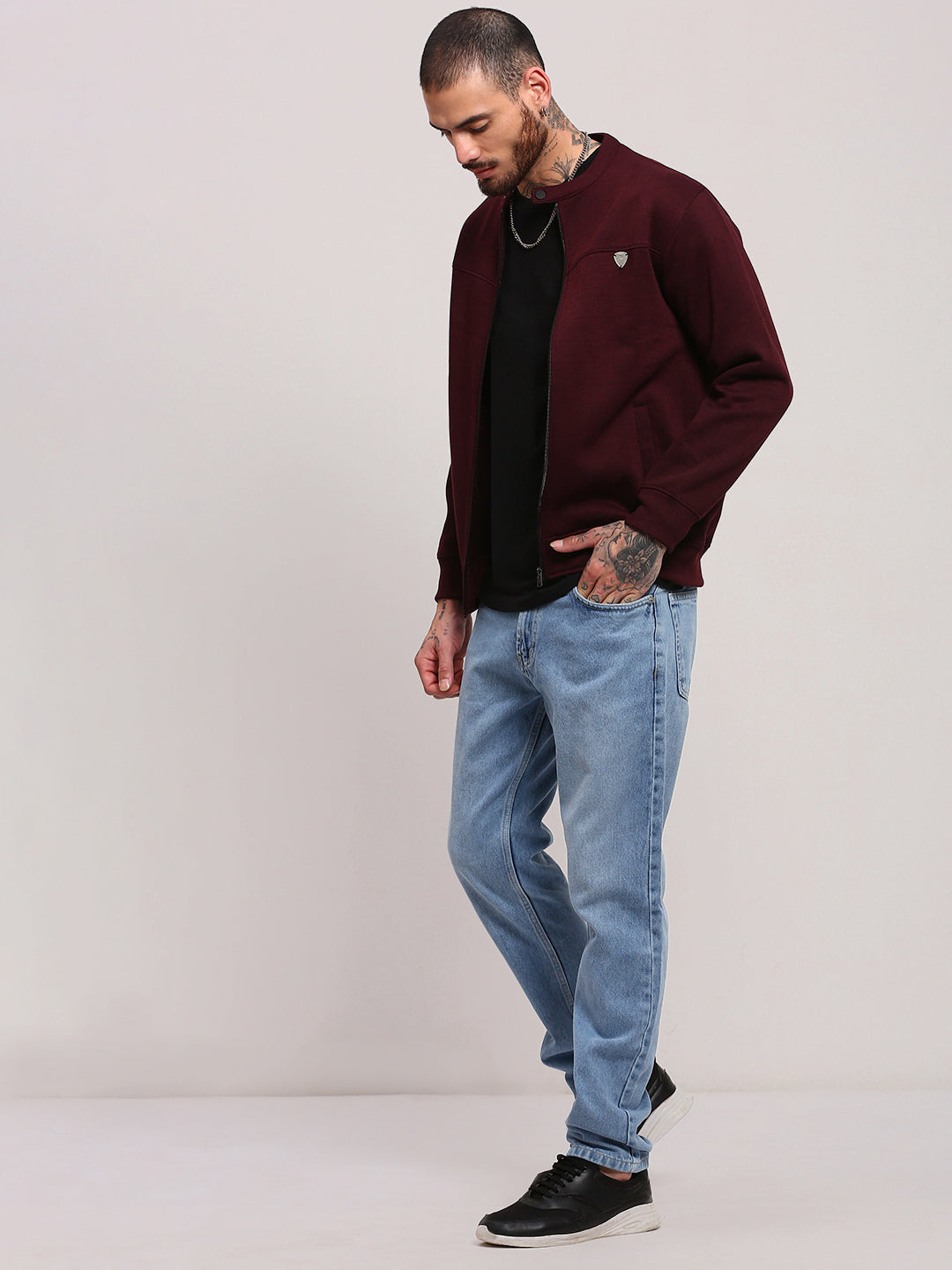 Men Burgundy Solid Sweatshirt