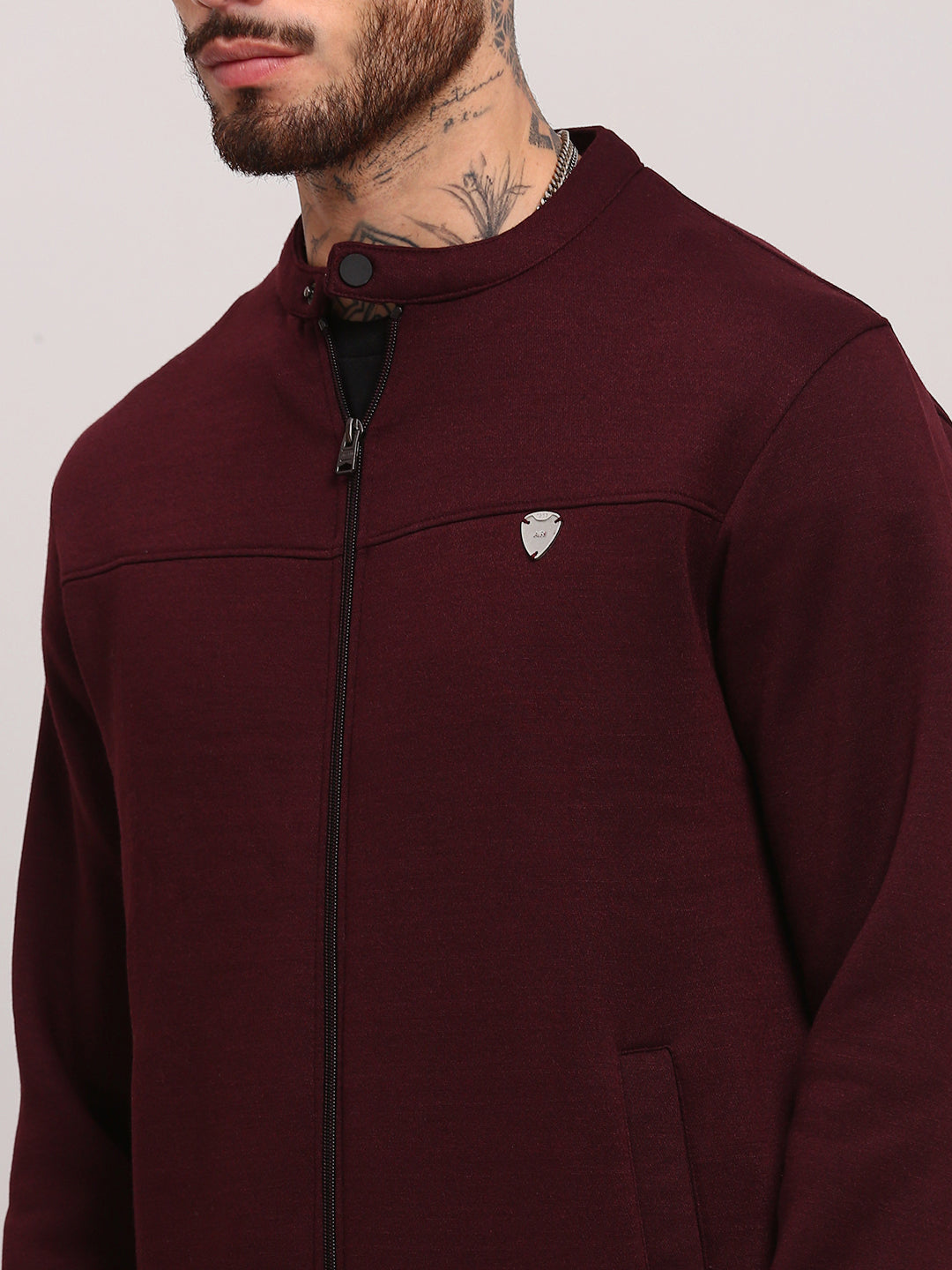 Men Burgundy Solid Sweatshirt