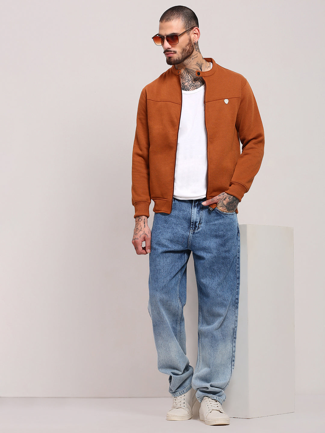 Men Camel Brown Solid Sweatshirt