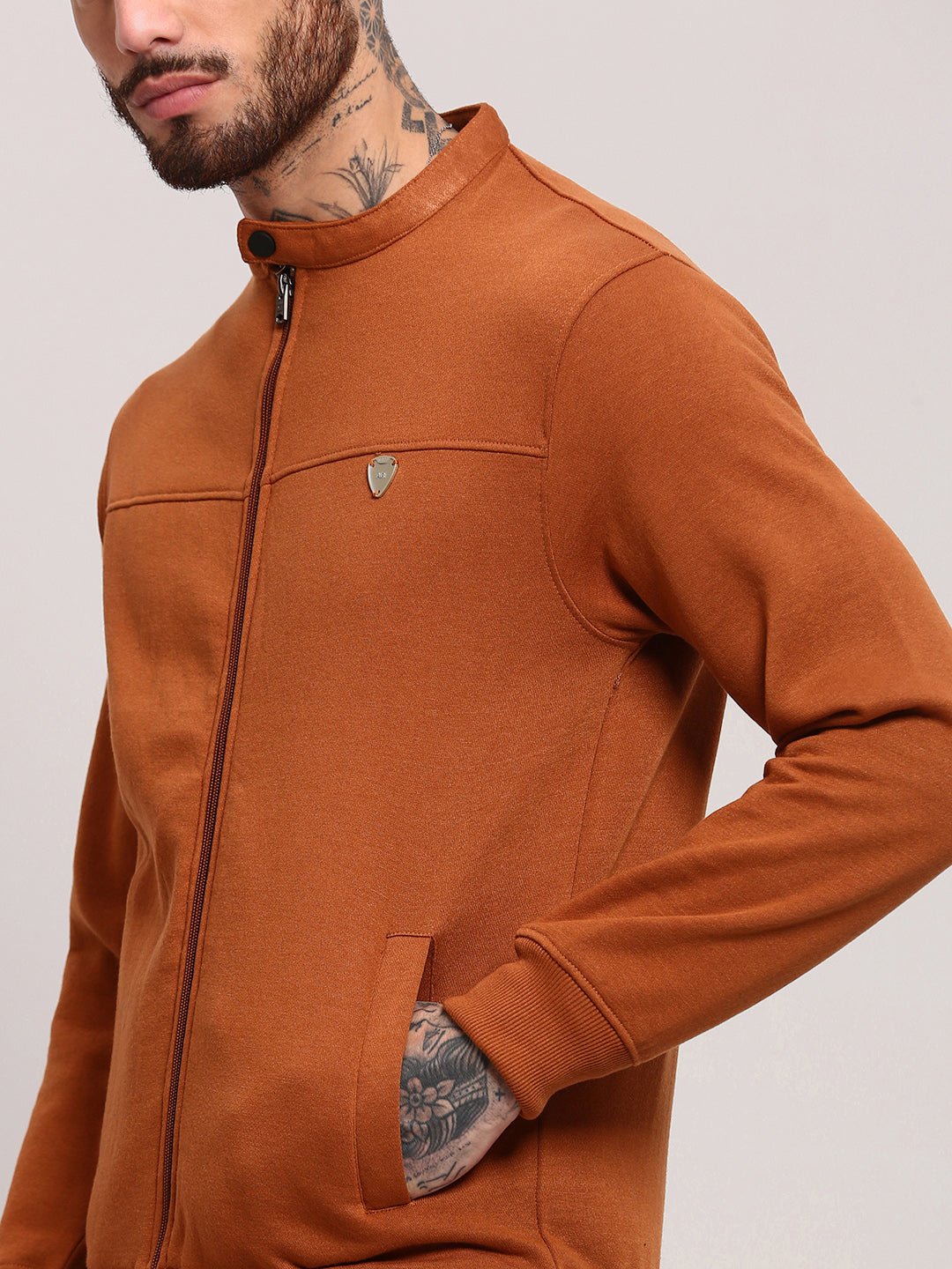 Men Camel Brown Solid Sweatshirt