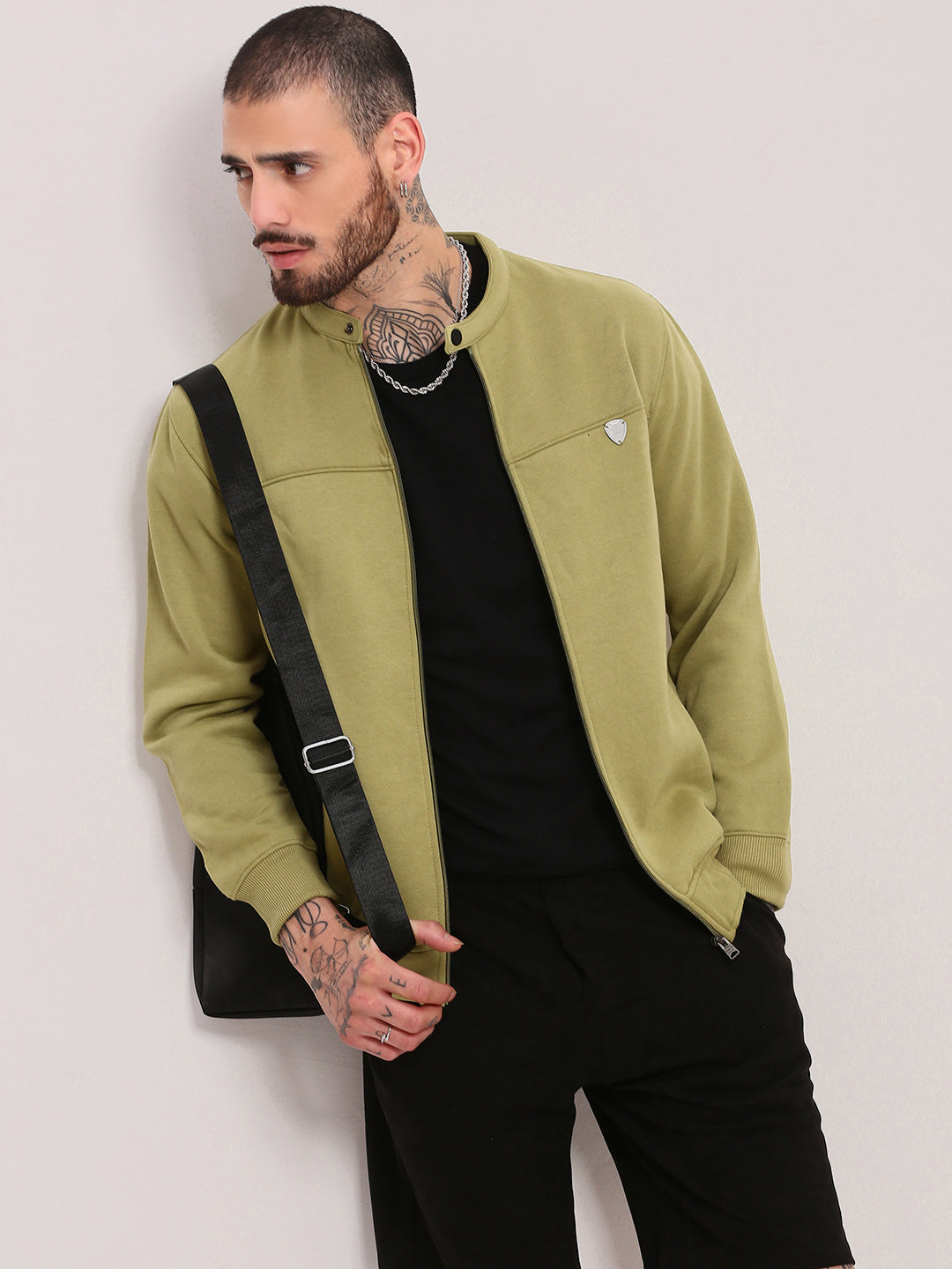 Men Green Solid Sweatshirt