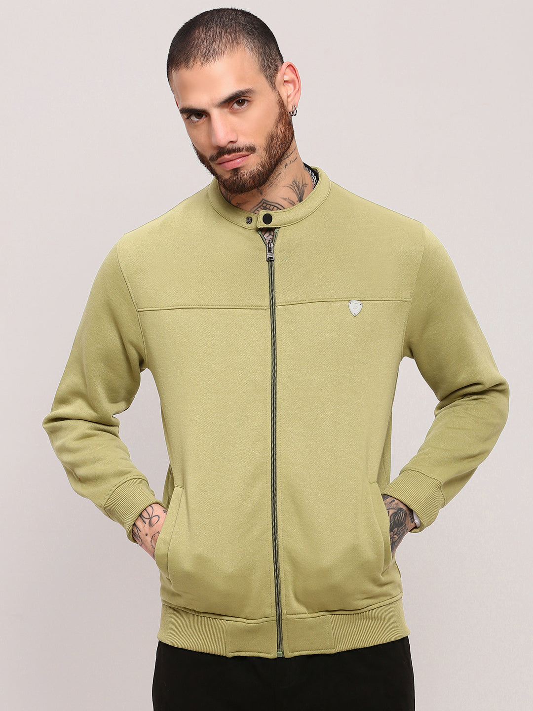 Men Green Solid Sweatshirt