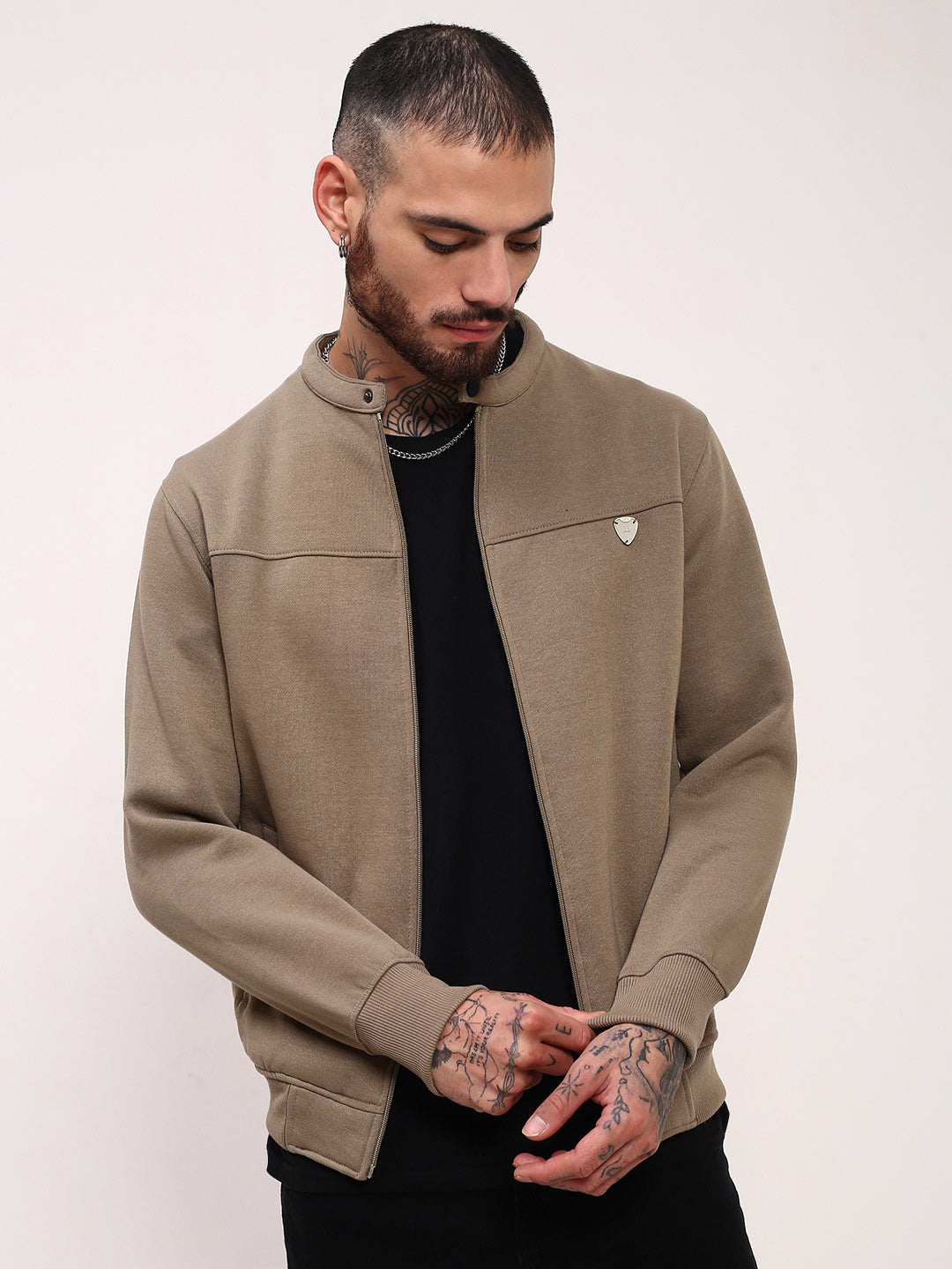 Men Khaki Solid Sweatshirt