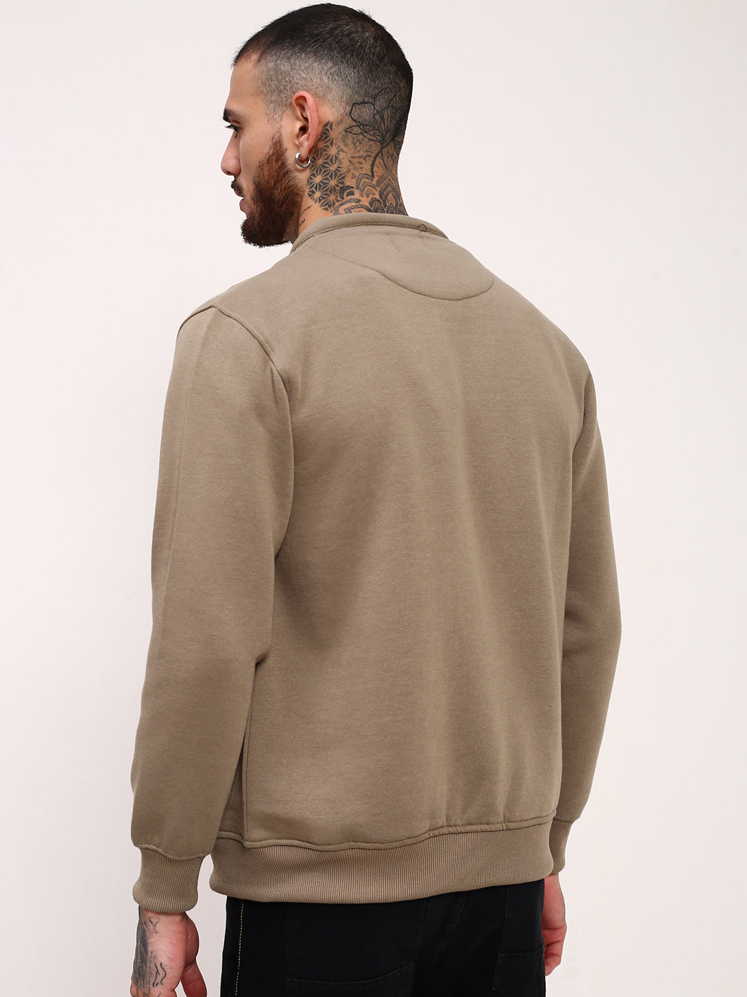 Men Khaki Solid Sweatshirt