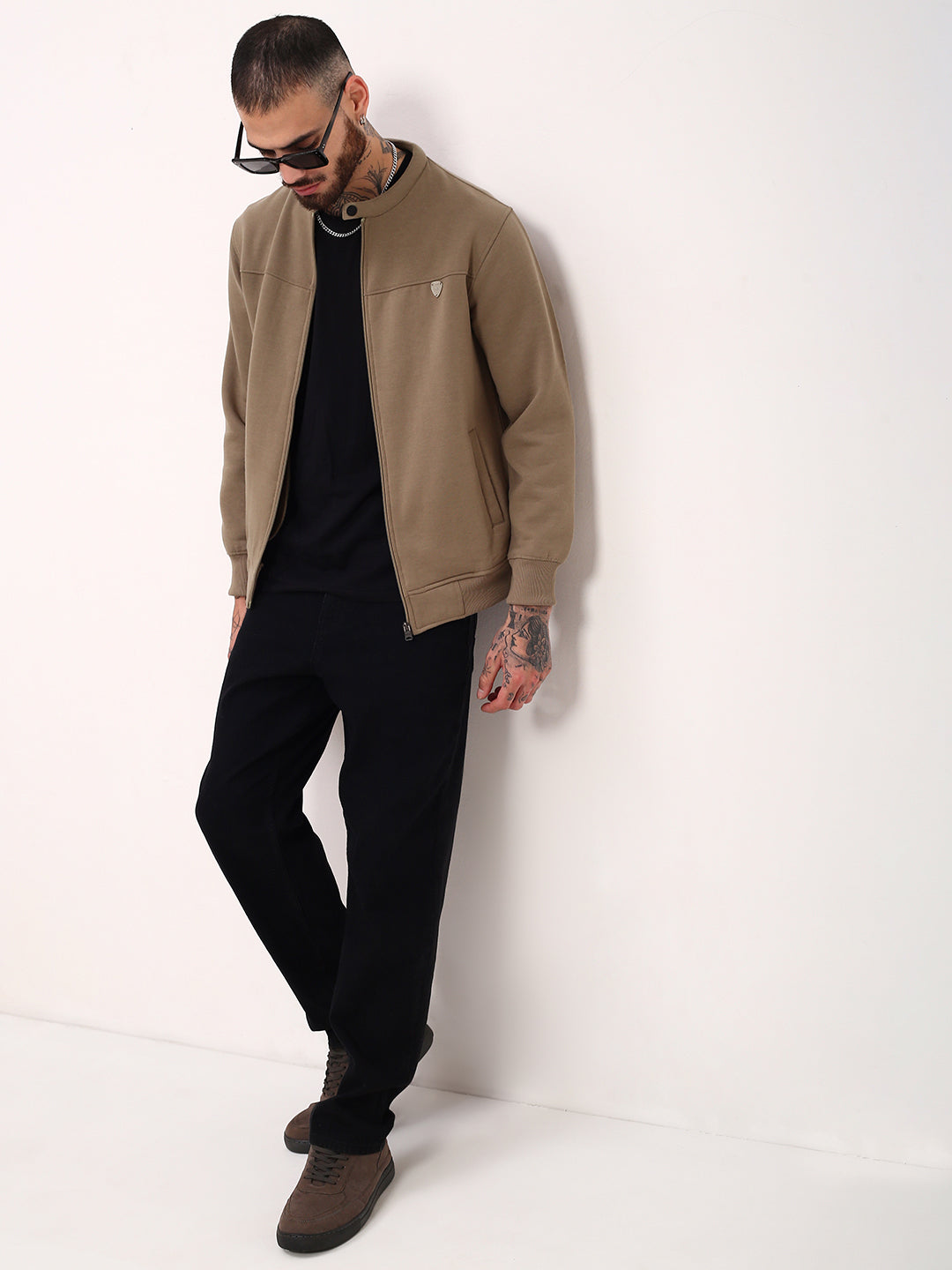 Men Khaki Solid Sweatshirt