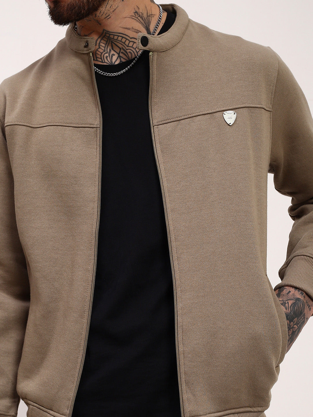 Men Khaki Solid Sweatshirt