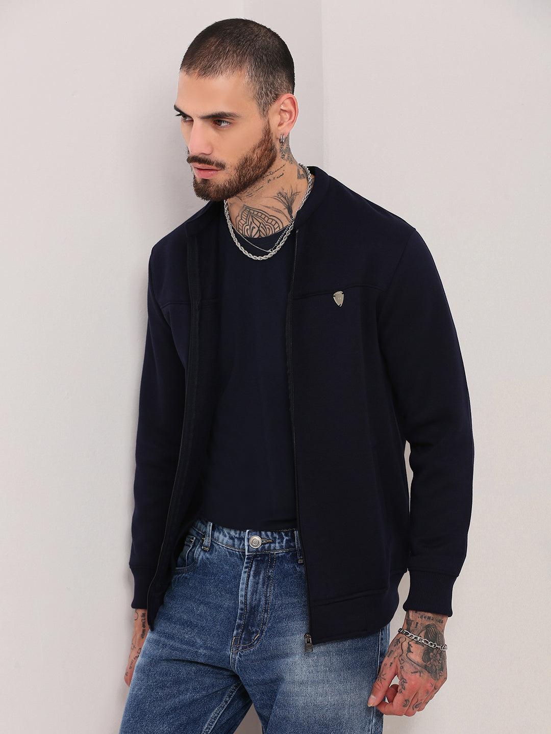 Men Navy Blue Solid Sweatshirt