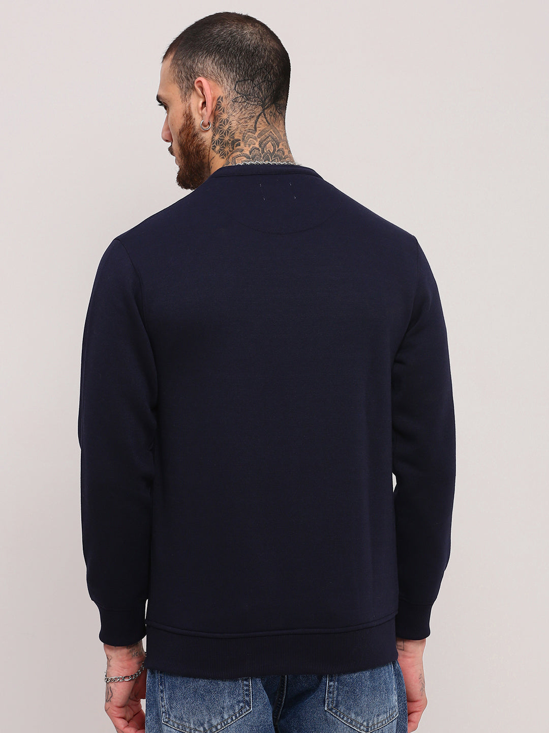 Men Navy Blue Solid Sweatshirt