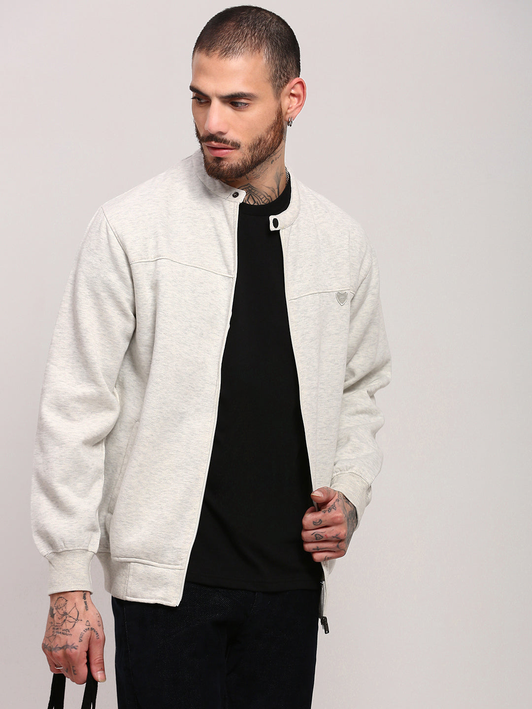 Men Off White Solid Sweatshirt